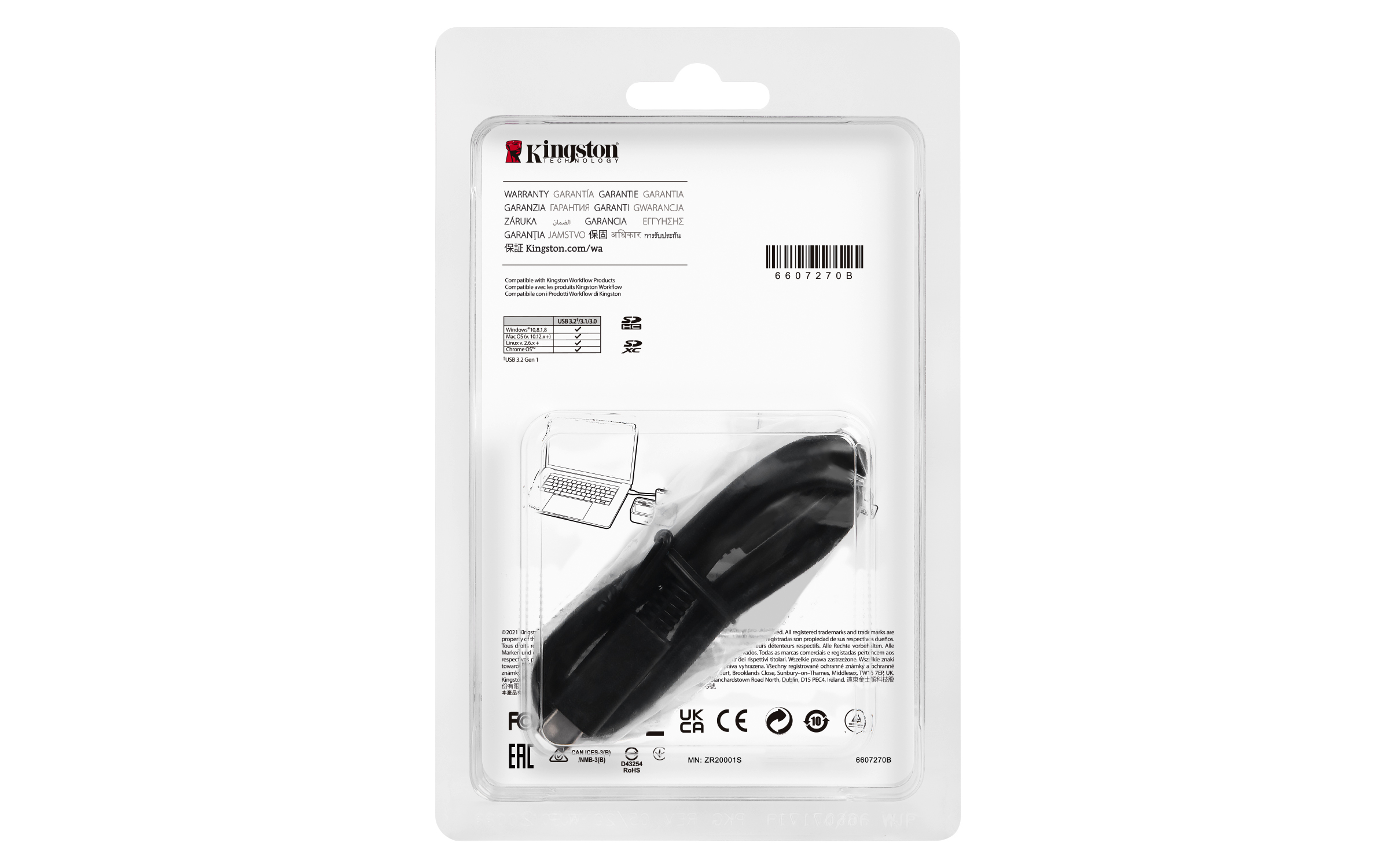 Kingston USB-Kabel in transparenter Kunststoffverpackung. Text und Logo sind sichtbar.