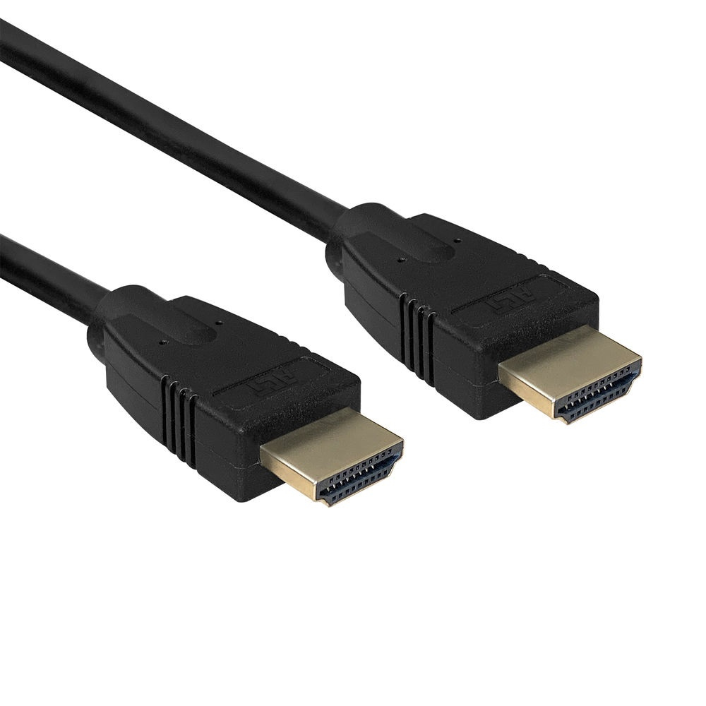 Twee zwarte HDMI-kabels met gouden connectoren tegen een witte achtergrond.