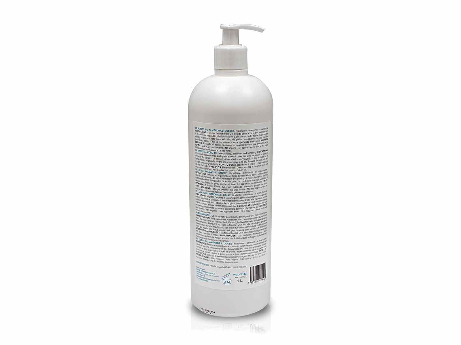 Botella blanca de loción corporal con bomba. Texto visible en la etiqueta.