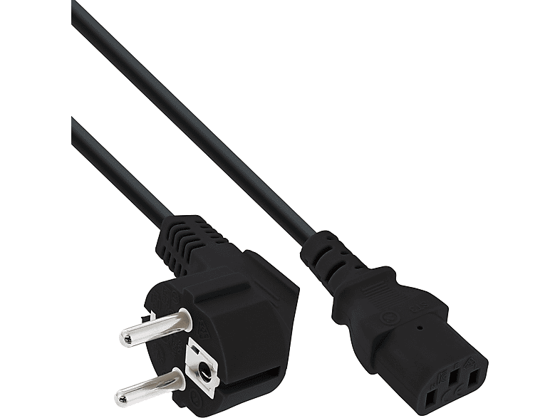 1 M Stromkabel Für Kaltgeräte – Schutzkontakt-Stecker (90°) Auf C13-Buchse (90°), Schwarz, Bis 16A