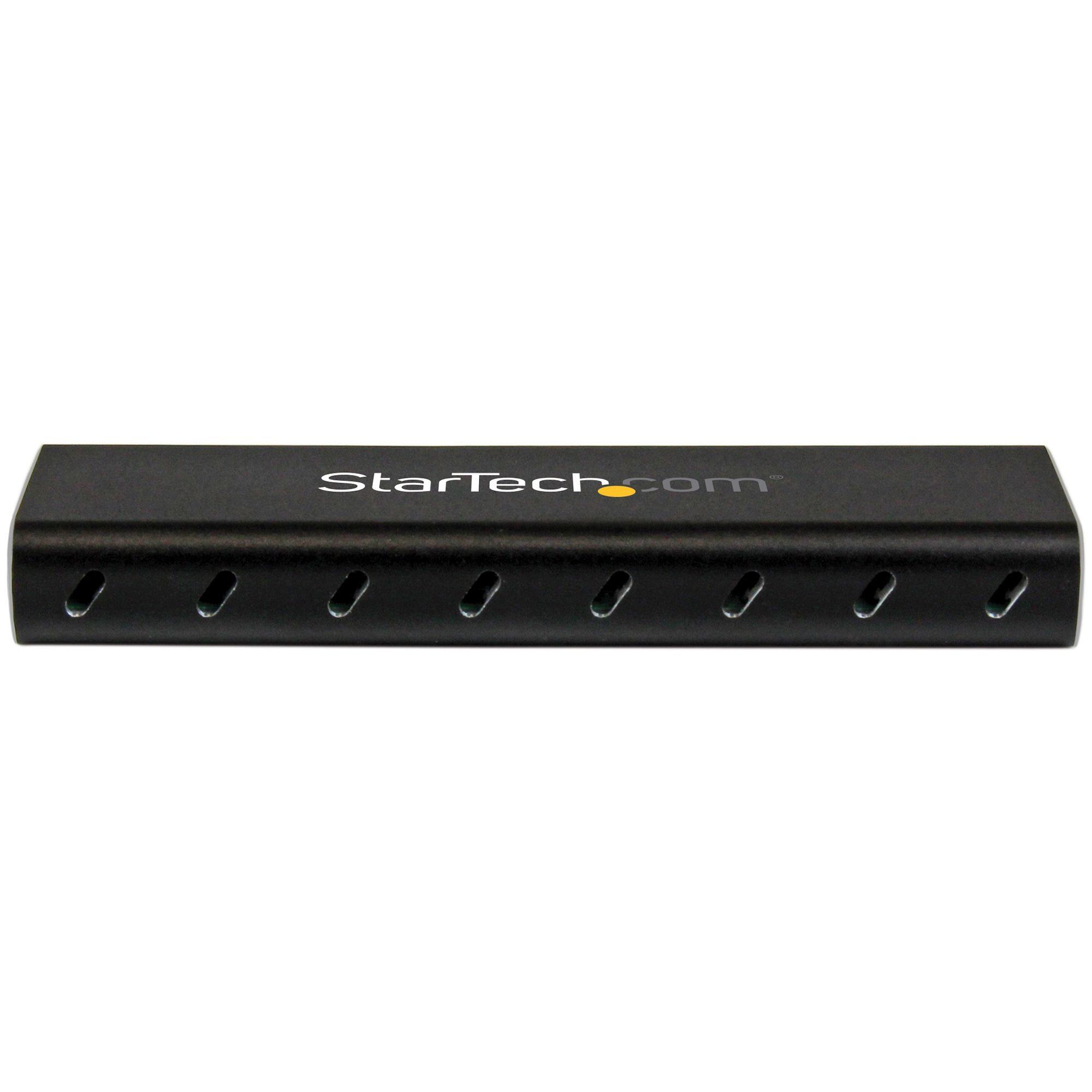 Ein schwarzes StarTech.com-Gerät mit mehreren kleinen Löchern auf weißem Hintergrund.