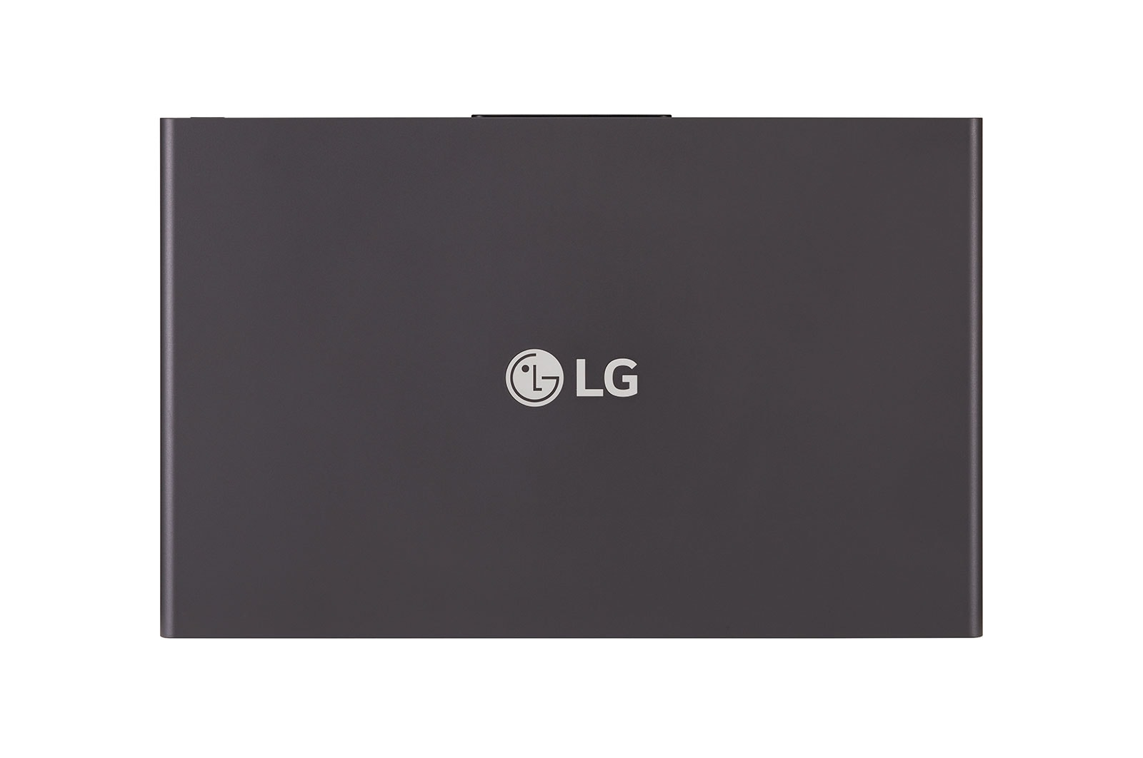 Ciemnoszary produkt LG. Logo LG znajduje się na środku. Tło jest białe.