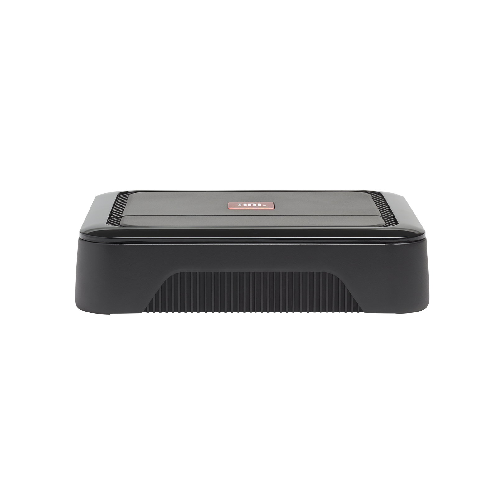 A black JBL car audio subwoofer on a white background. The subwoofer has a rectangular shape and a red JBL logo.