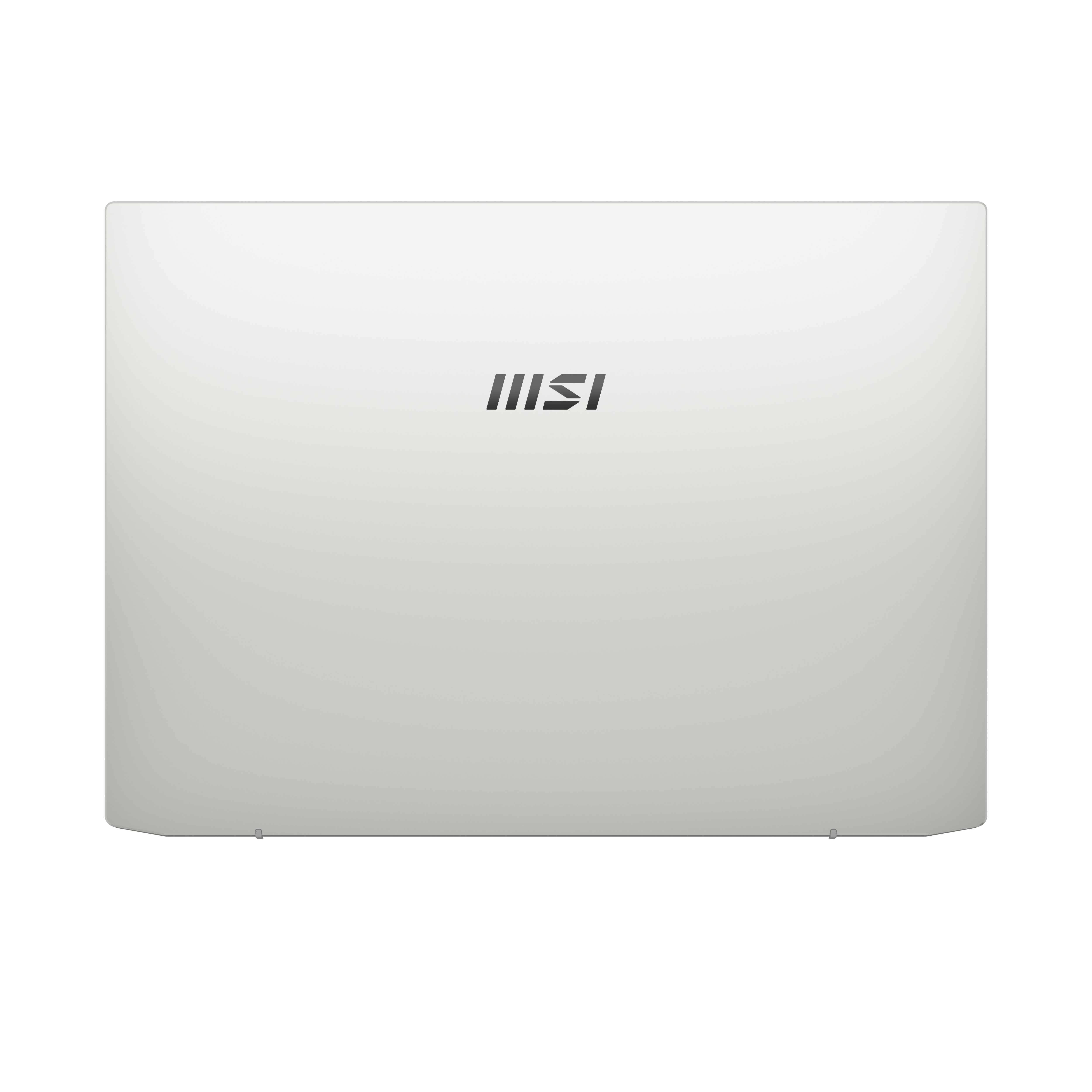 Ein weißer Laptopdeckel mit dem MSI-Logo in der Mitte. Der Hintergrund ist schlicht weiß.