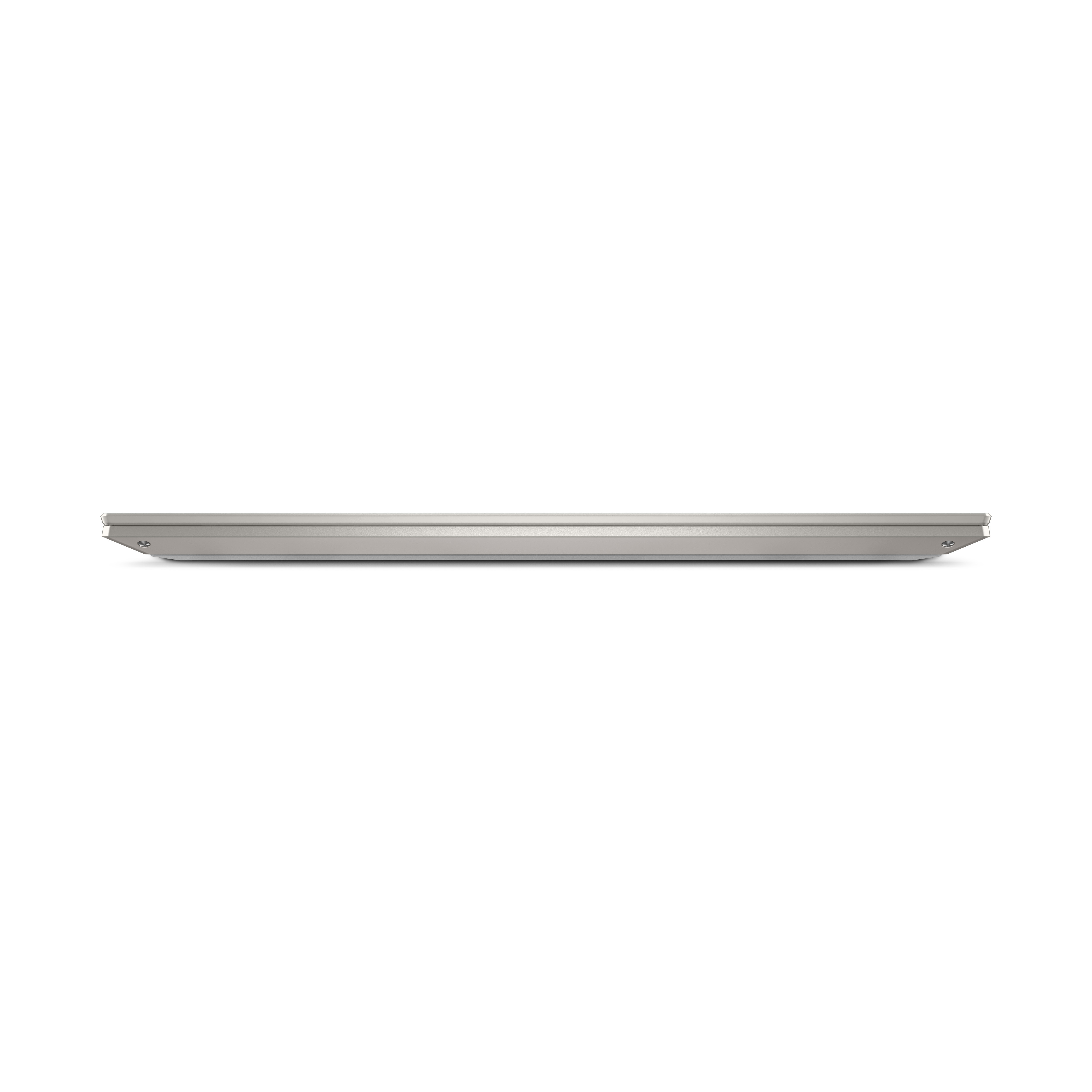 Seitenansicht eines geschlossenen, silbernen Laptops vor weißem Hintergrund.