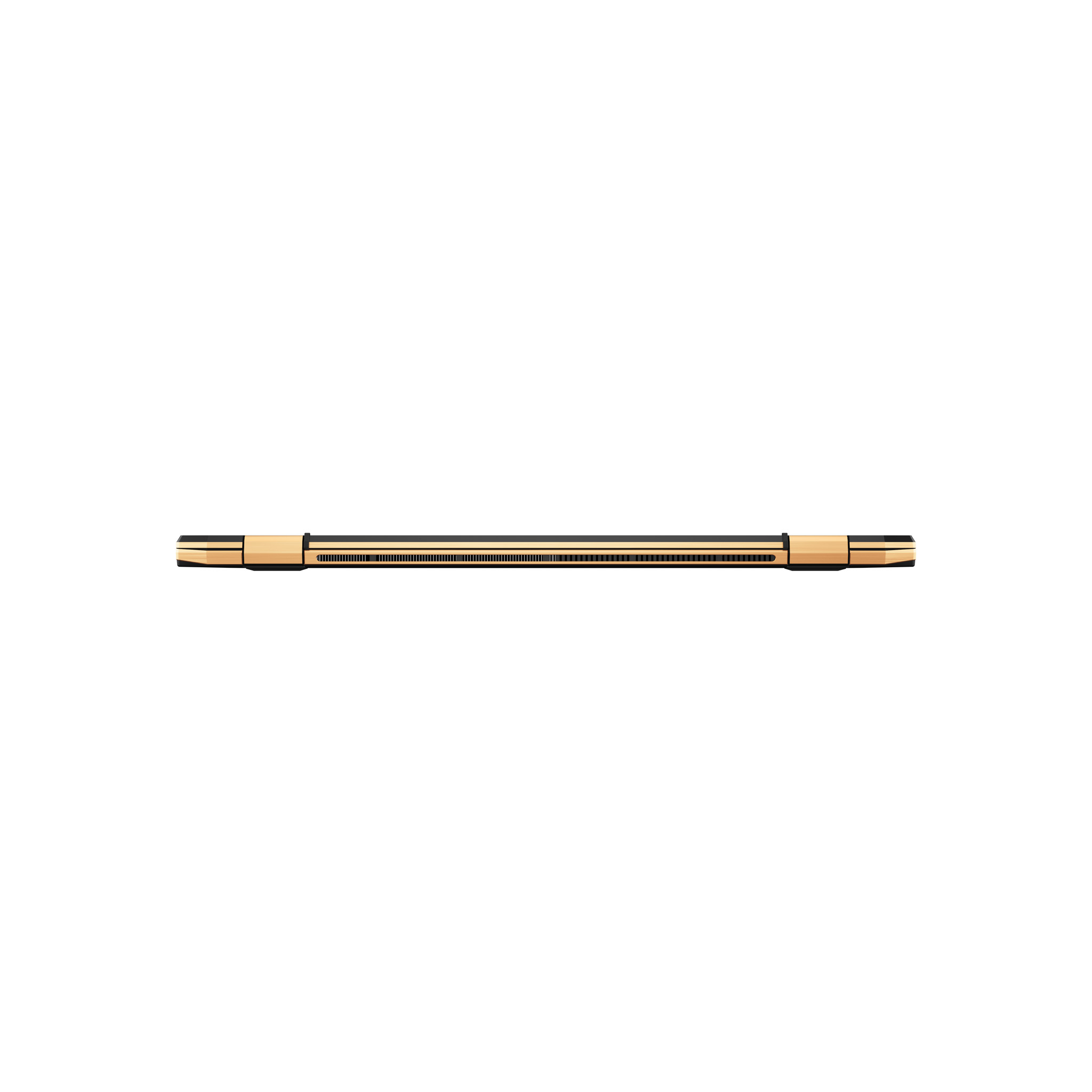 Ein goldener und schwarzer Stift liegt horizontal auf weißem Grund. Der Stift ist zentriert und hat ein schlankes Design.