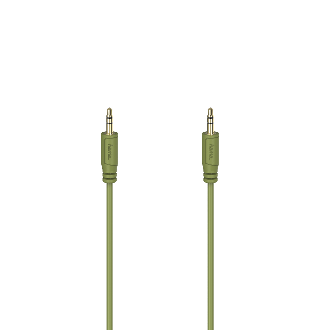 Due cavi audio verdi con connettori dorati su sfondo bianco. Ogni cavo ha la scritta 'hama'.