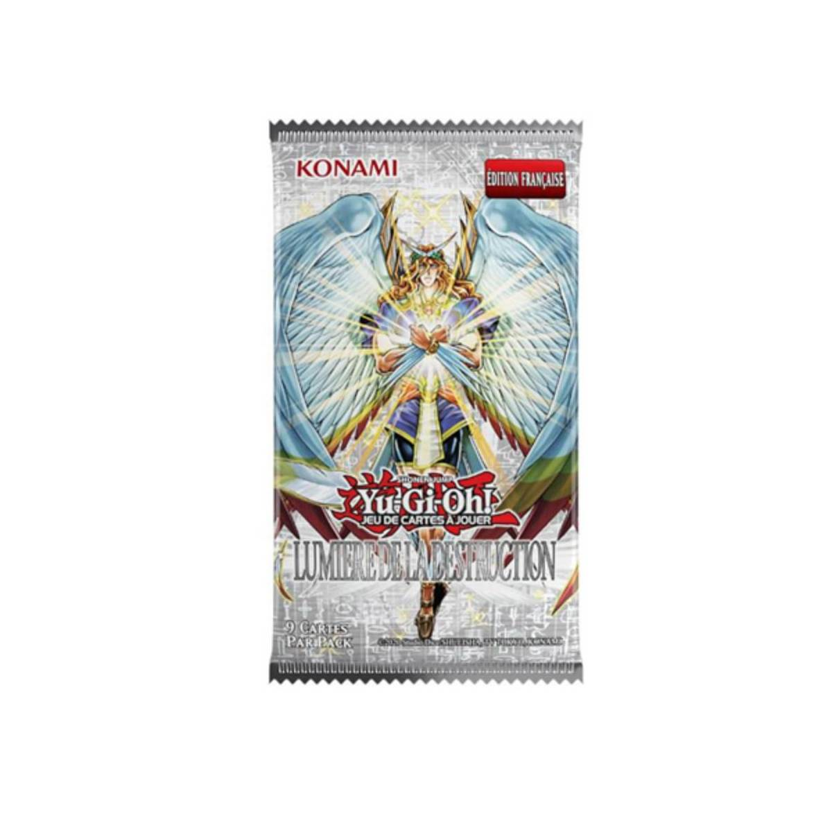 Un pacchetto di carte Yu-Gi-Oh!. Ha il logo Konami, 'Edition Francaise', il logo Yu-Gi-Oh! e le parole 'Lumiere de la Destruction'.