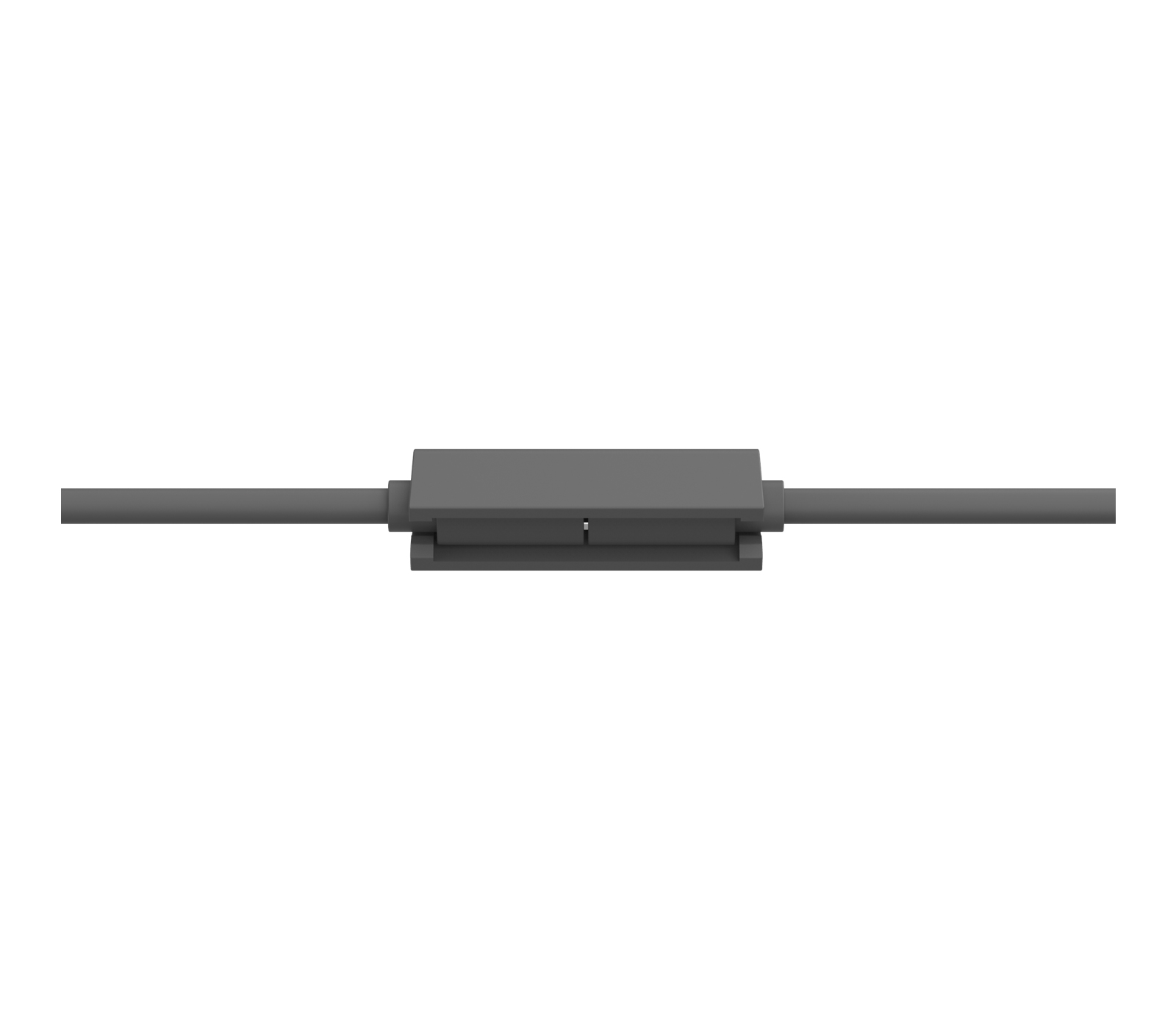 Un objeto gris rectangular está centrado, flanqueado por dos barras grises. El fondo es blanco liso.