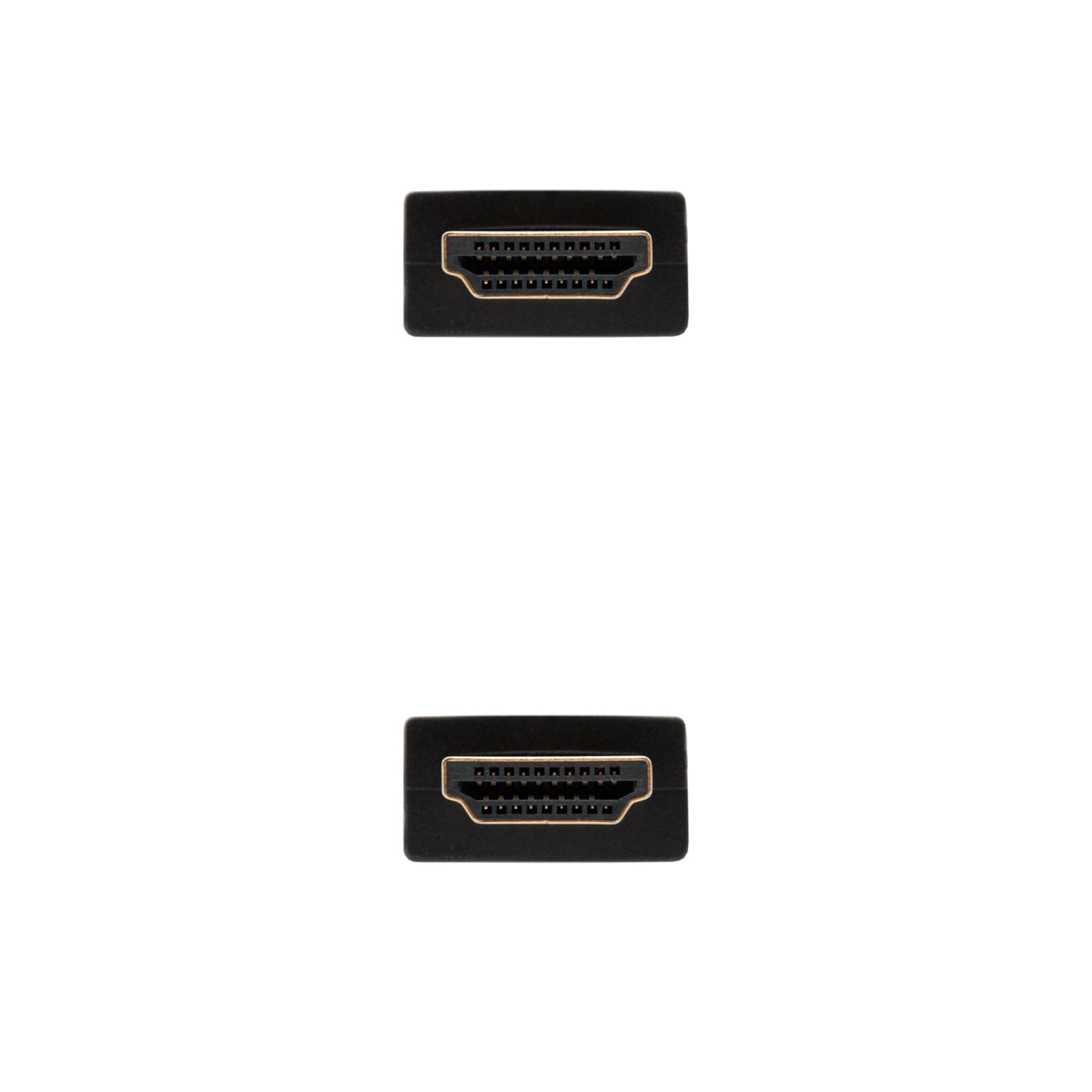 Dos conectores HDMI negros sobre fondo blanco. Cada uno tiene un interior dorado.