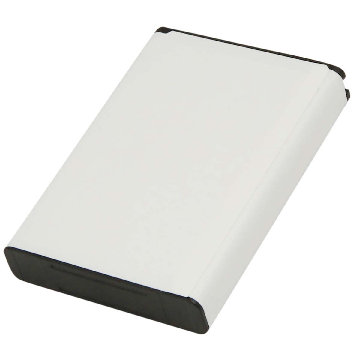 Ein weißes rechteckiges Objekt mit schwarzen Kanten. Es scheint sich um eine Batterie oder eine ähnliche elektronische Komponente zu handeln.