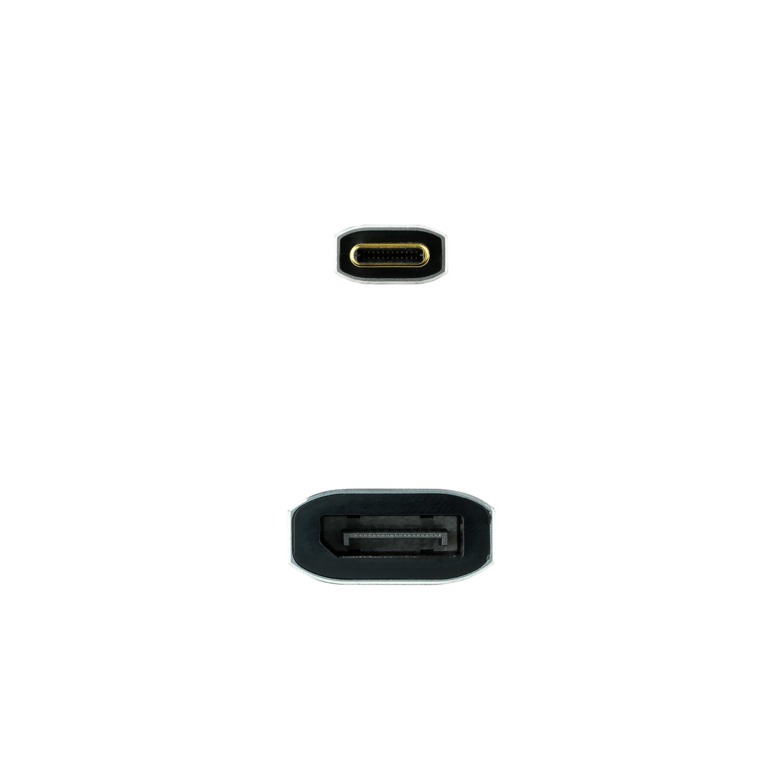 Zwei DisplayPort-Anschlüsse auf weißem Hintergrund. Einer ist nach oben, der andere nach unten ausgerichtet.