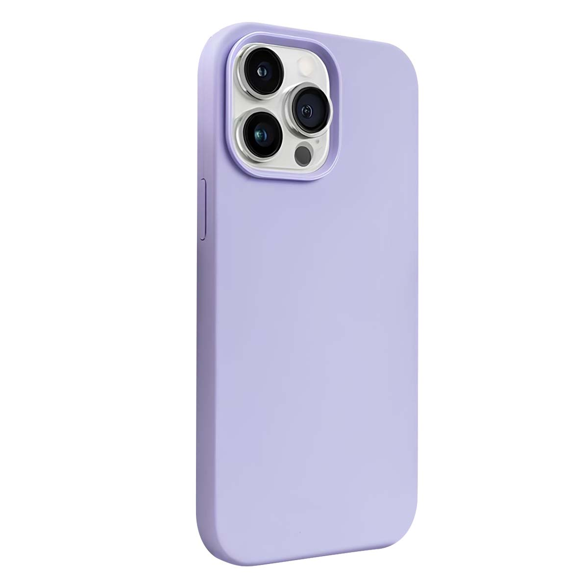 È mostrata una custodia per telefono color lavanda con ritagli per la fotocamera. La custodia è liscia e ha bordi arrotondati. Lo sfondo è bianco.