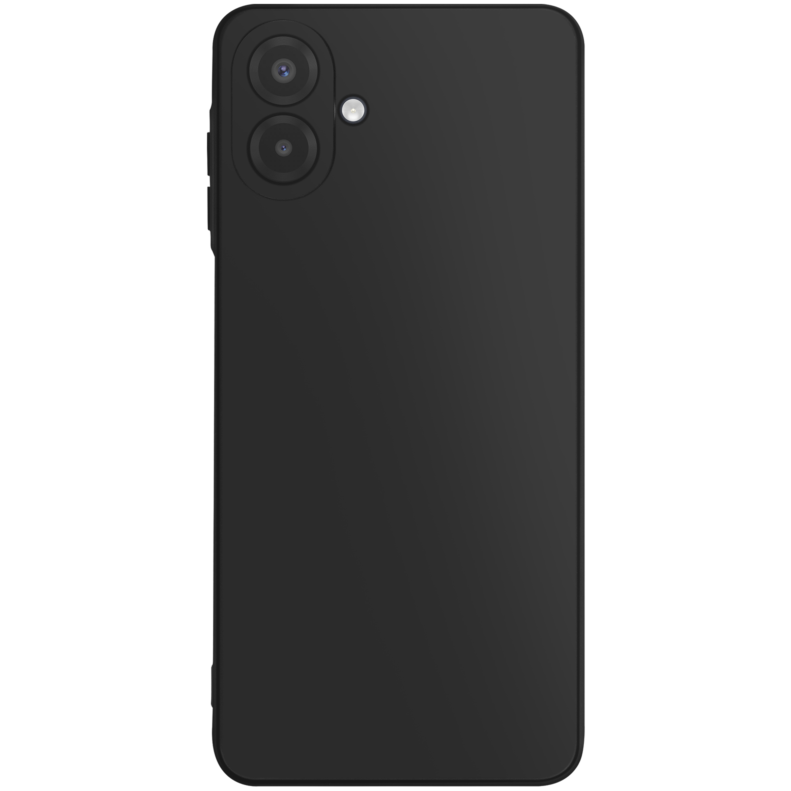 Retro di uno smartphone nero. Due obiettivi della fotocamera e un flash sono visibili.