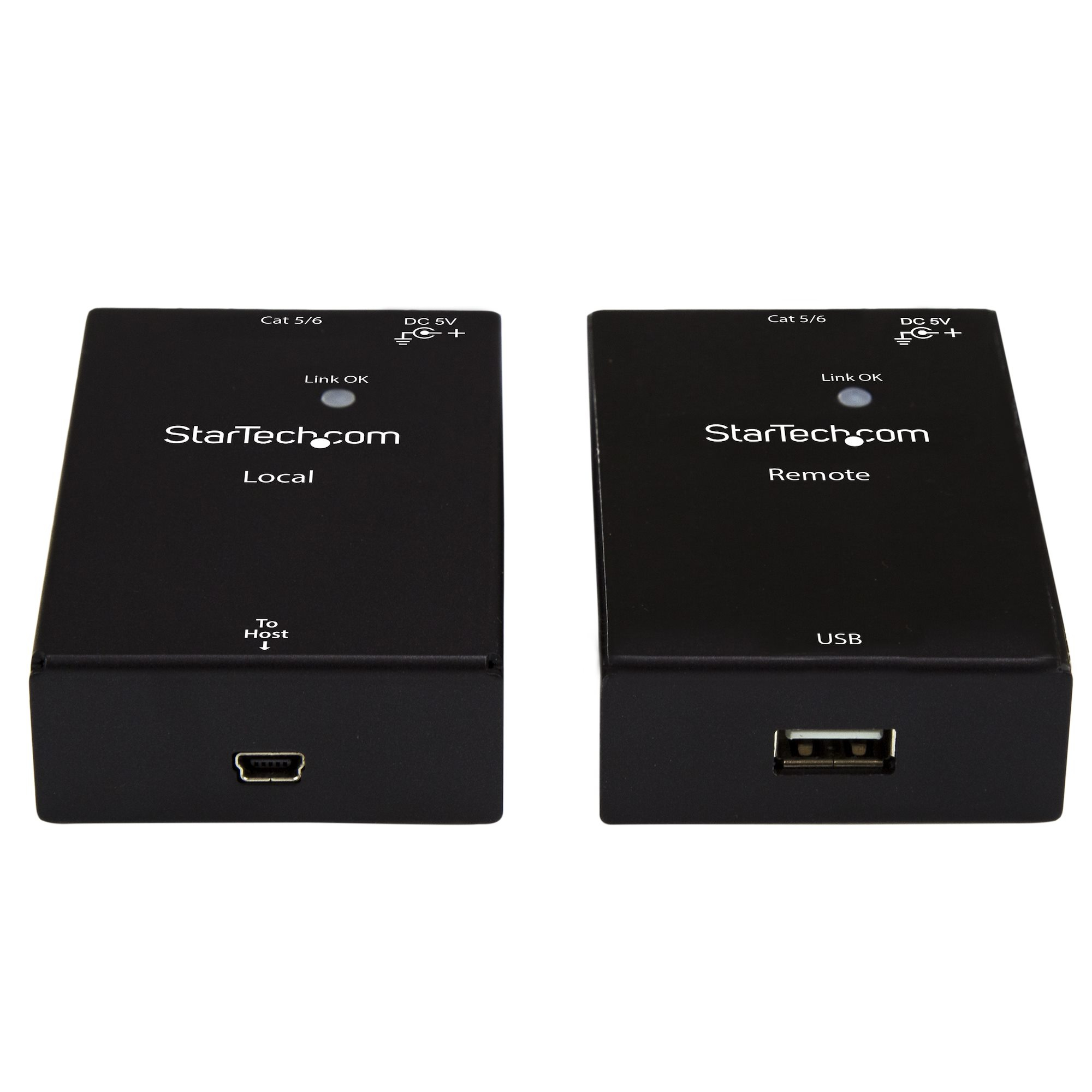 Dos dispositivos StarTech negros. El izquierdo tiene 'Local' y el derecho 'Remote' impreso.