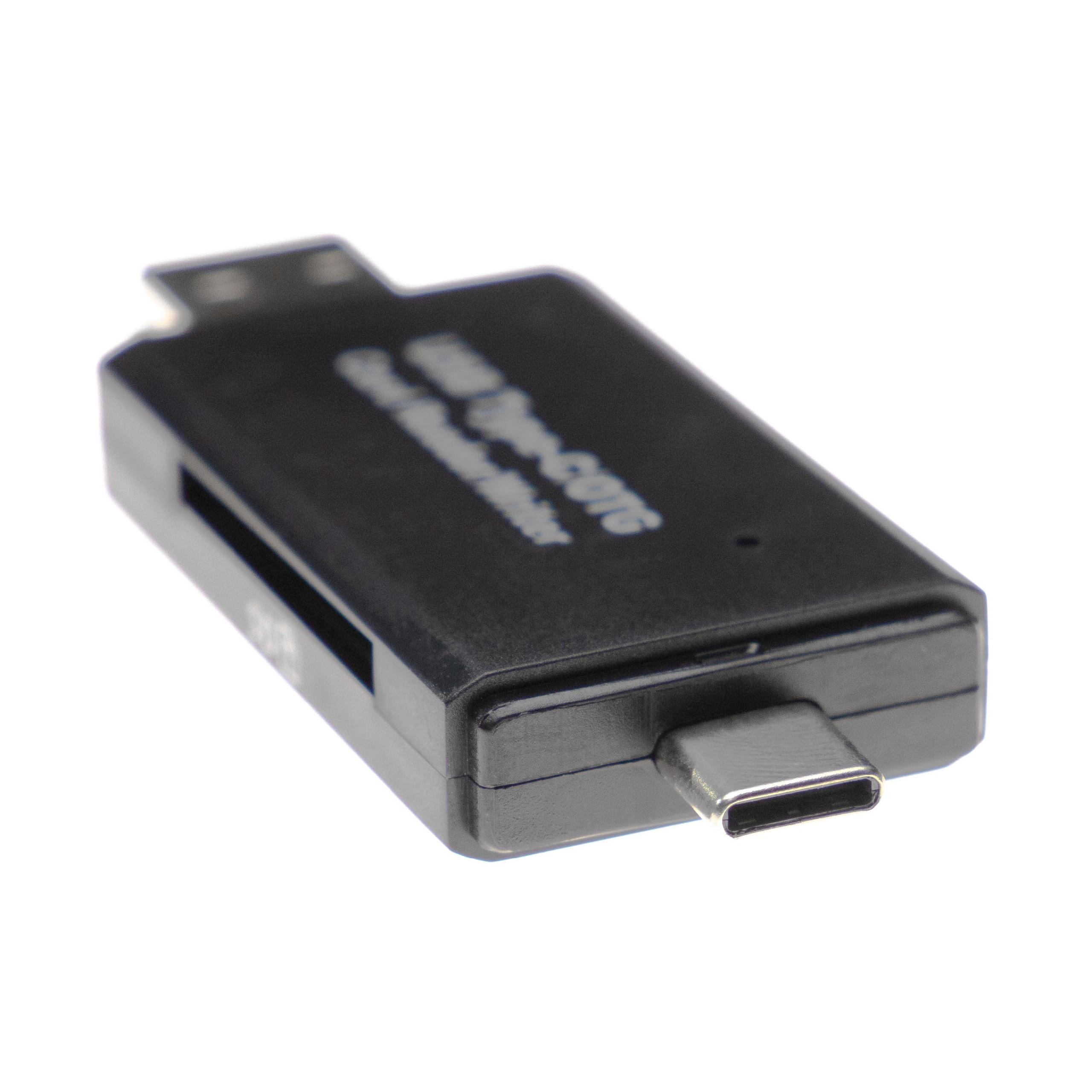 Schwarzer USB-Typ-C-Kartenleser. Er ist rechteckig mit einem Schlitz an der Seite und einem Typ-C-Anschluss.