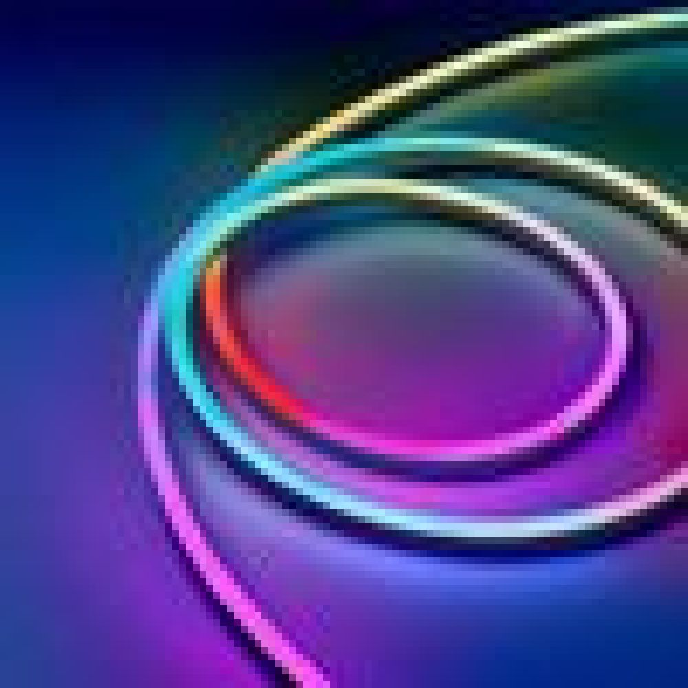 Abstraktes Bild mit Neonlichtröhren in verschiedenen Farben. Die Röhren sind in einem kreisförmigen Muster angeordnet.