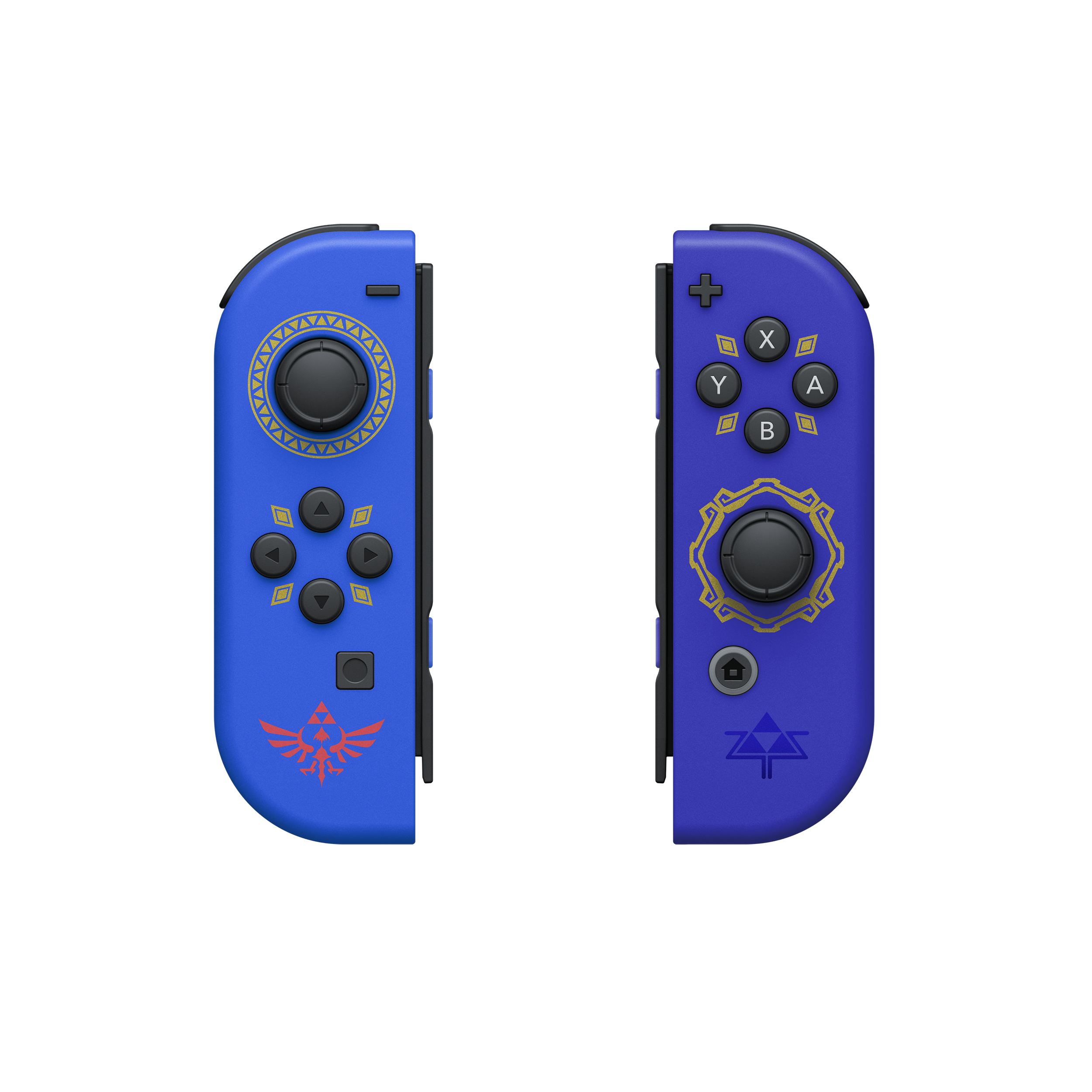 Zwei blaue Nintendo Switch Joy-Cons. Einer hat Knöpfe und einen Joystick, der andere Knöpfe und einen Joystick.