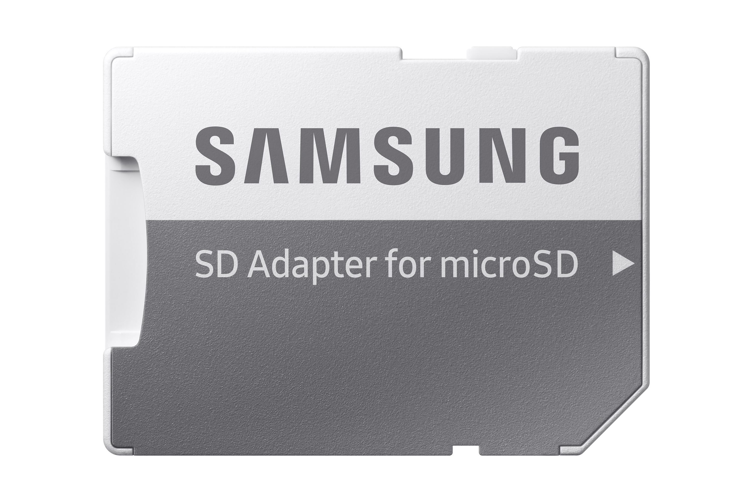 Adapter karty SD Samsung. Ma szarą nazwę marki i napis 'SD Adapter for microSD'.