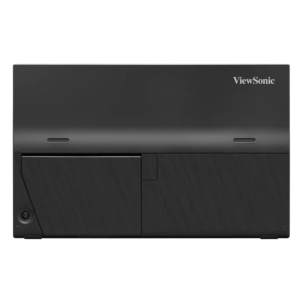 Un monitor ViewSonic nero. Ha un design in metallo spazzolato nella parte inferiore e il logo ViewSonic in alto a destra.