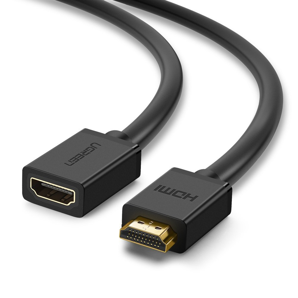 Dwa czarne kable HDMI. Jeden koniec ma tekst UGREEN, drugi tekst HDMI. Oba mają złote złącza.