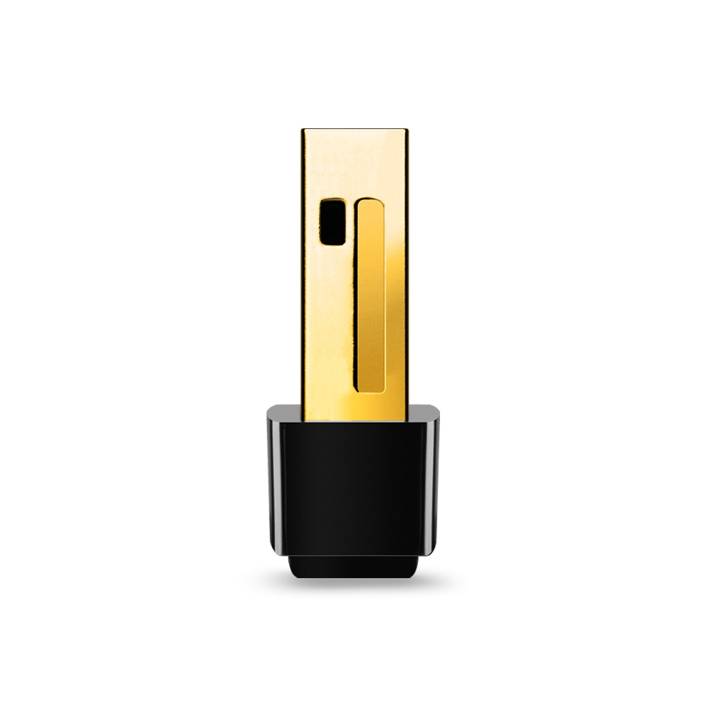 Una unidad USB con un conector dorado y una base negra, sobre un fondo blanco.