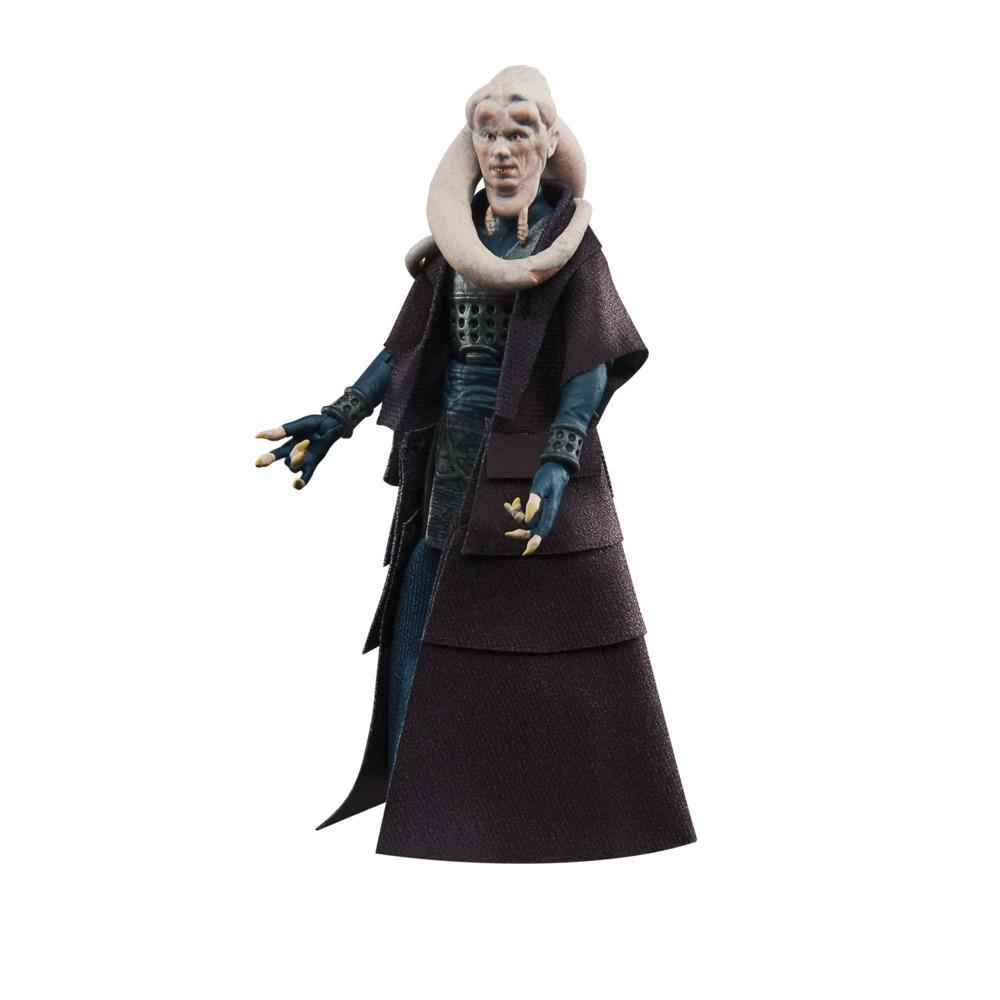 Figura di un alieno umanoide con testa chiara, lunghe spire sul collo e una veste scura. È su sfondo bianco.