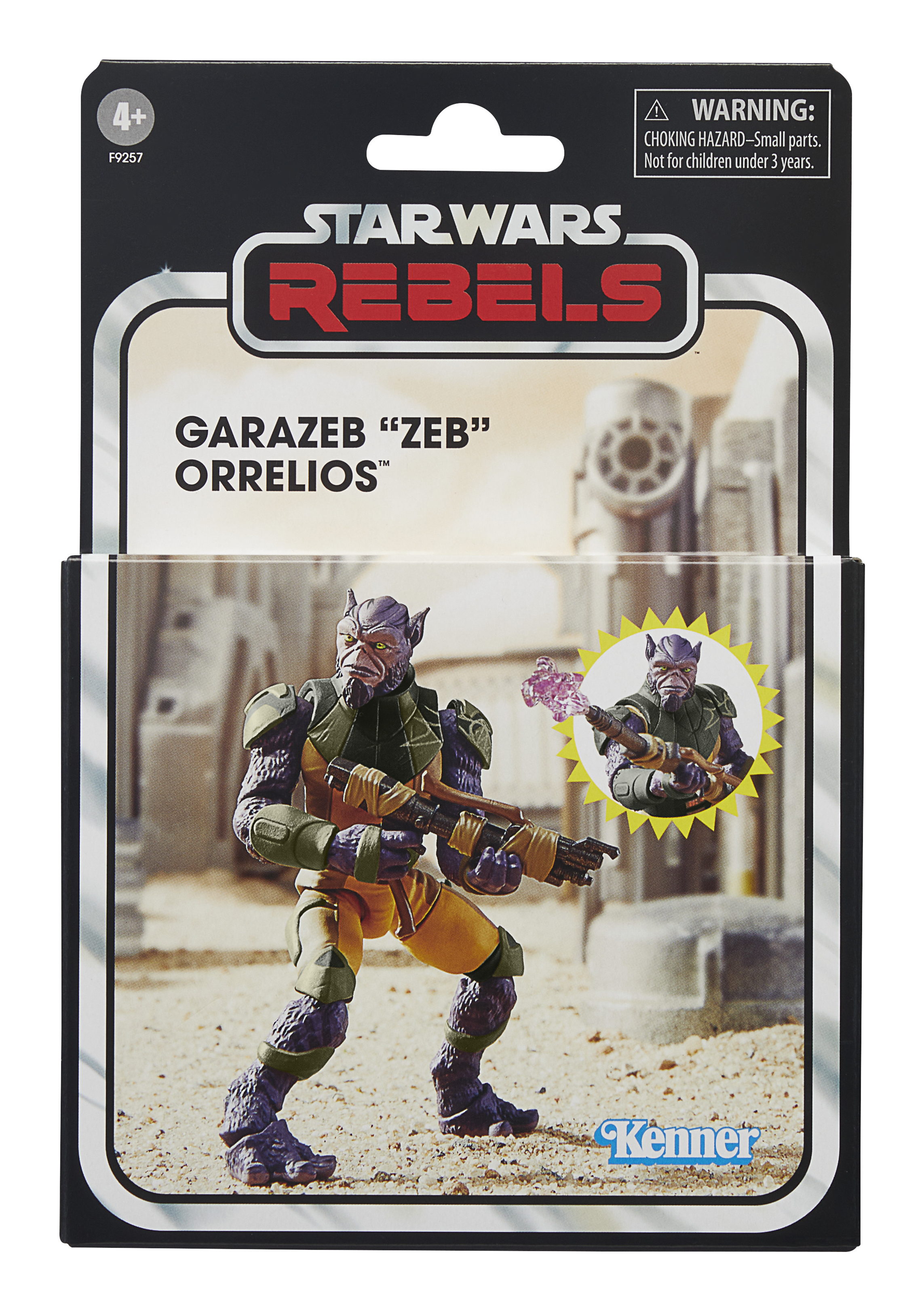 Pudełko z figurką akcji Star Wars Rebels. Przedstawia Garazeba Orreliosa, fioletową postać, trzymającą broń.