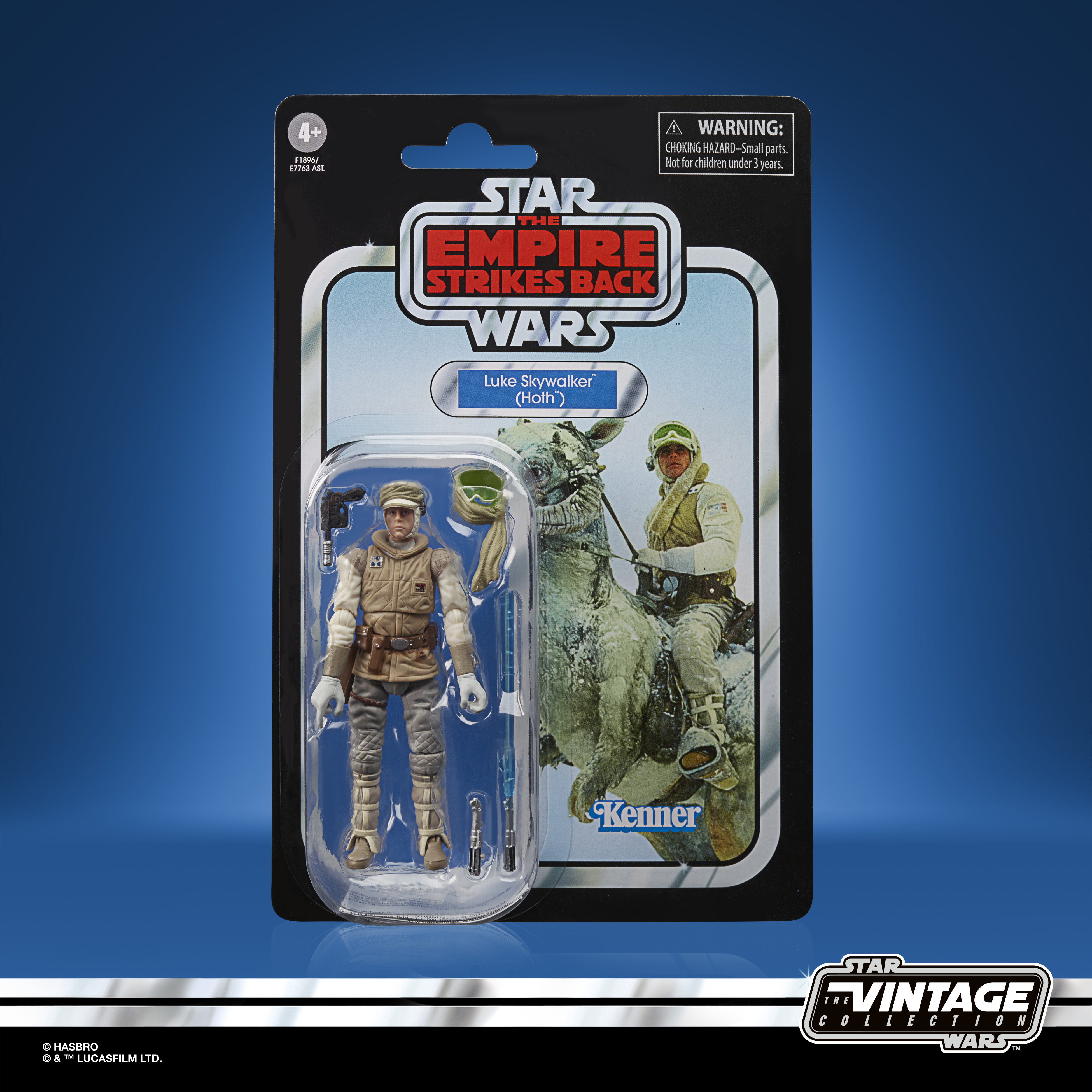 Un personaggio d'azione di Star Wars di Luke Skywalker in tenuta Hoth. È in una confezione in stile vintage.