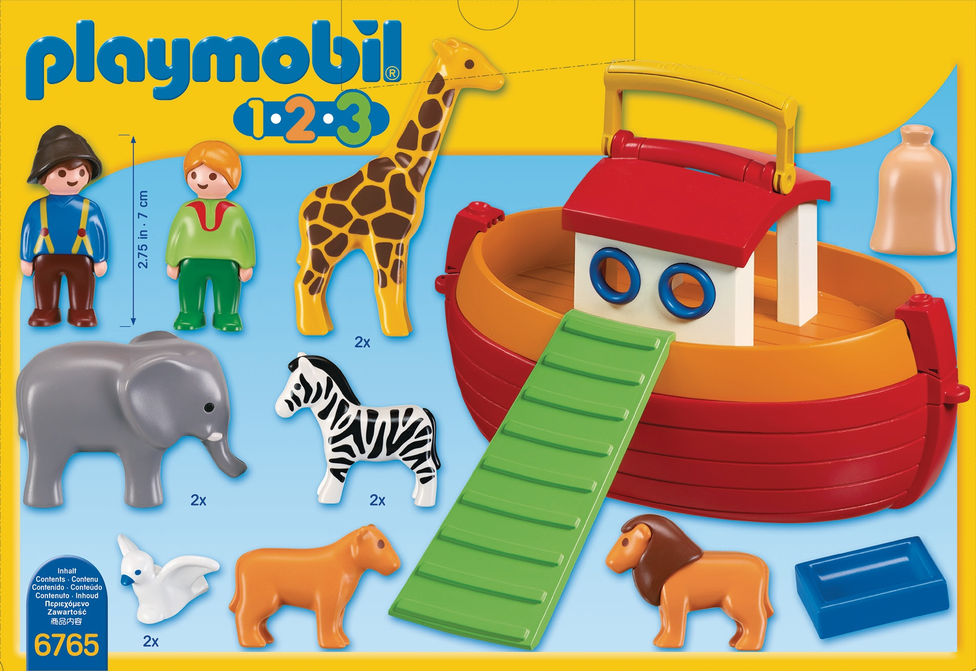 Playmobil Arche Noah Set. Enthält Arche, Tiere (Giraffe, Zebra, Elefant, Löwe), Figuren und Zubehör. Bunt und verspielt.