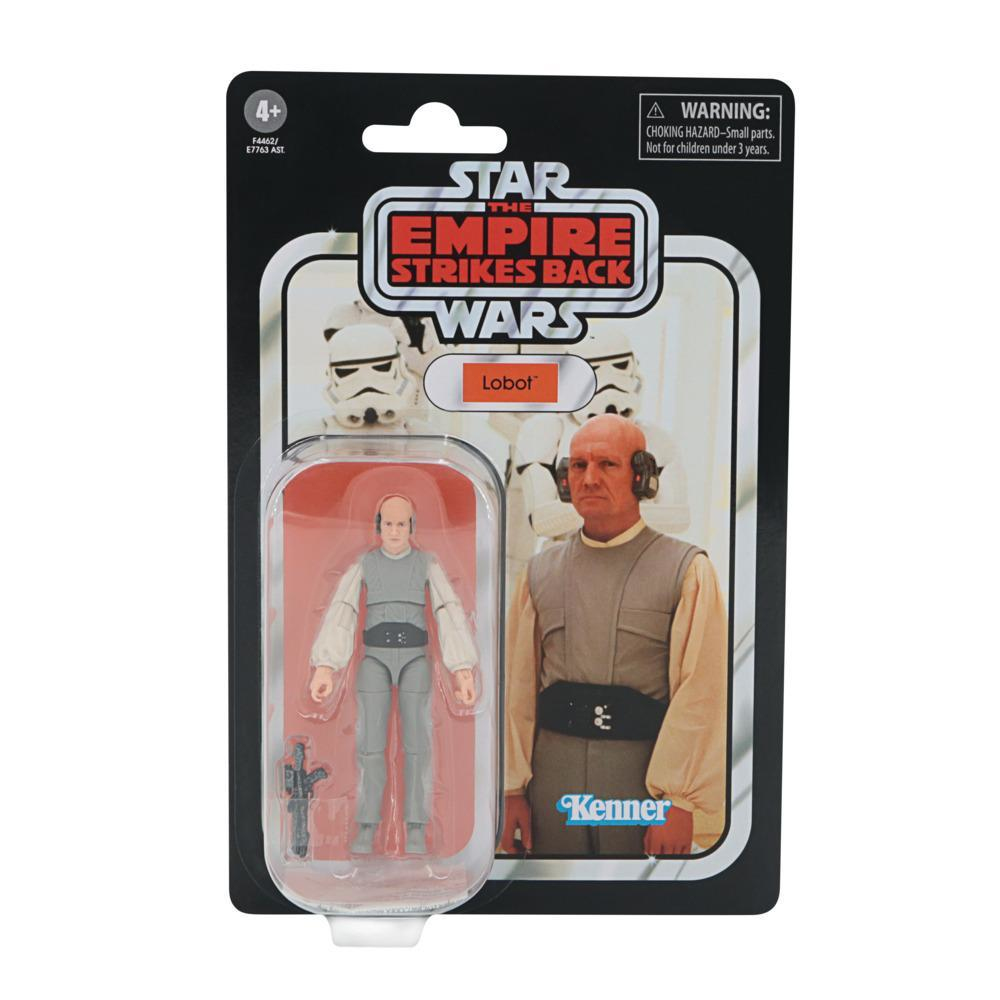 Figurka akcji Star Wars Lobot w opakowaniu. Karta przedstawia Lobota, szturmowców i tekst "The Empire Strikes Back Wars".