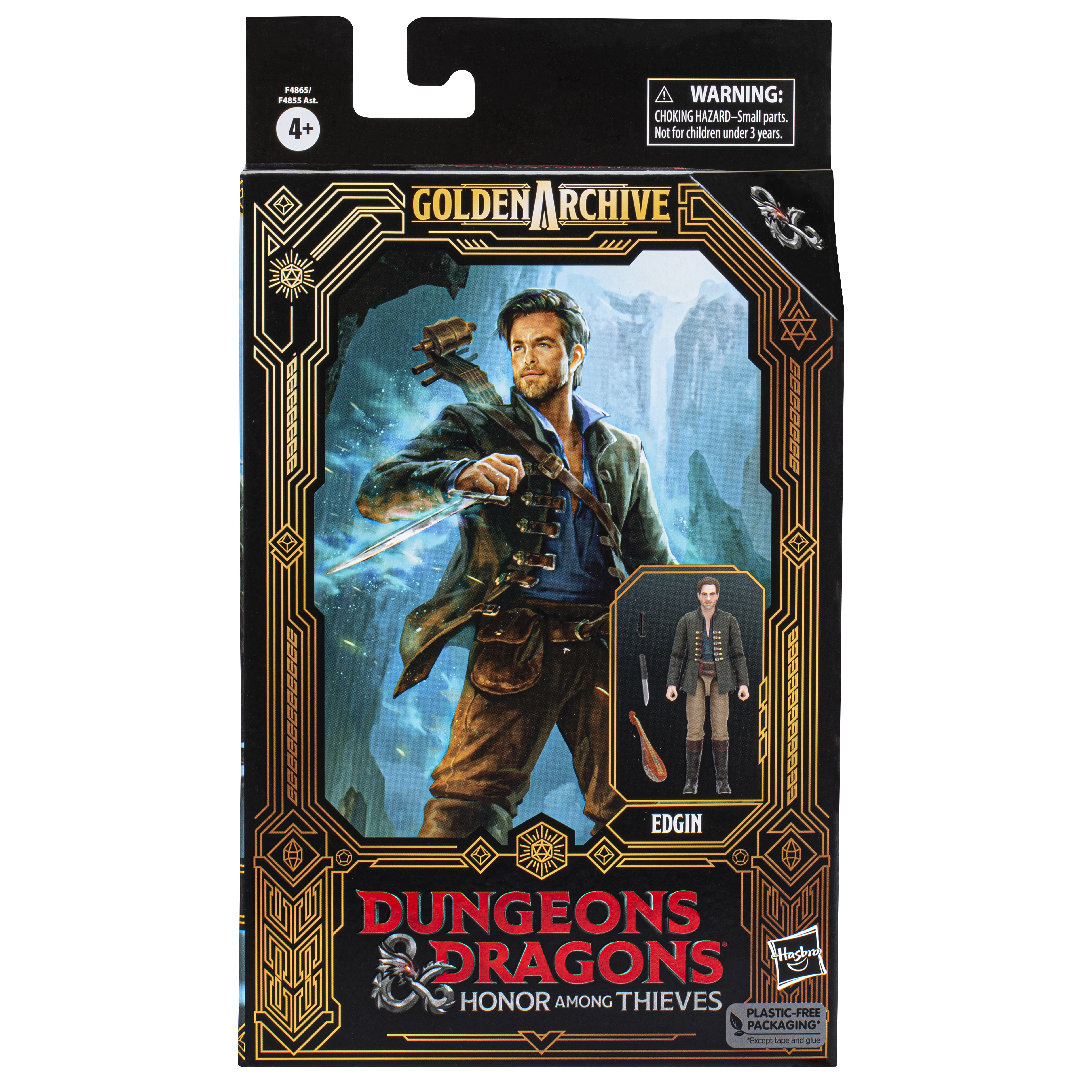 Dungeons & Dragons oyuncağının kutu sanatı. Edgin'in bir yaylı çalgı tuttuğunu gösteriyor. Metin 'Golden Archive' içerir.