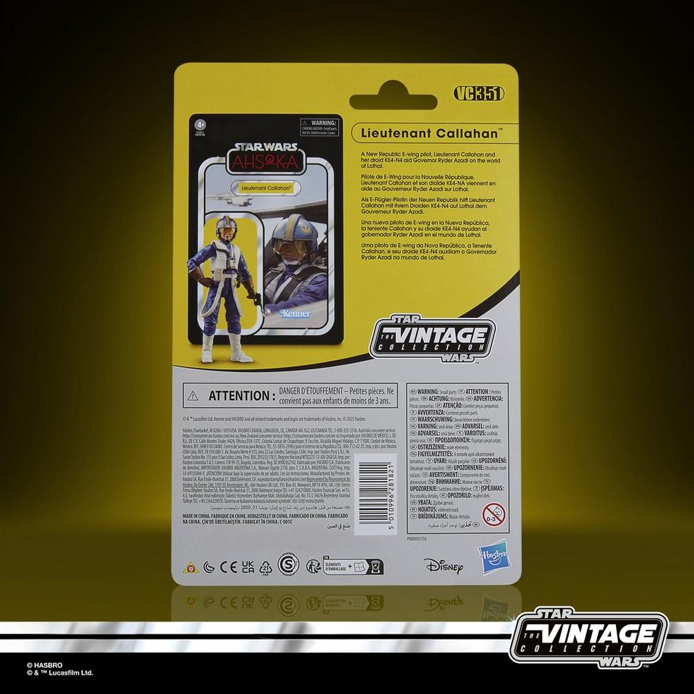 Tył pudełka z zabawką Star Wars. Pokazuje figurkę porucznika Callahana, ostrzeżenia i tekst.