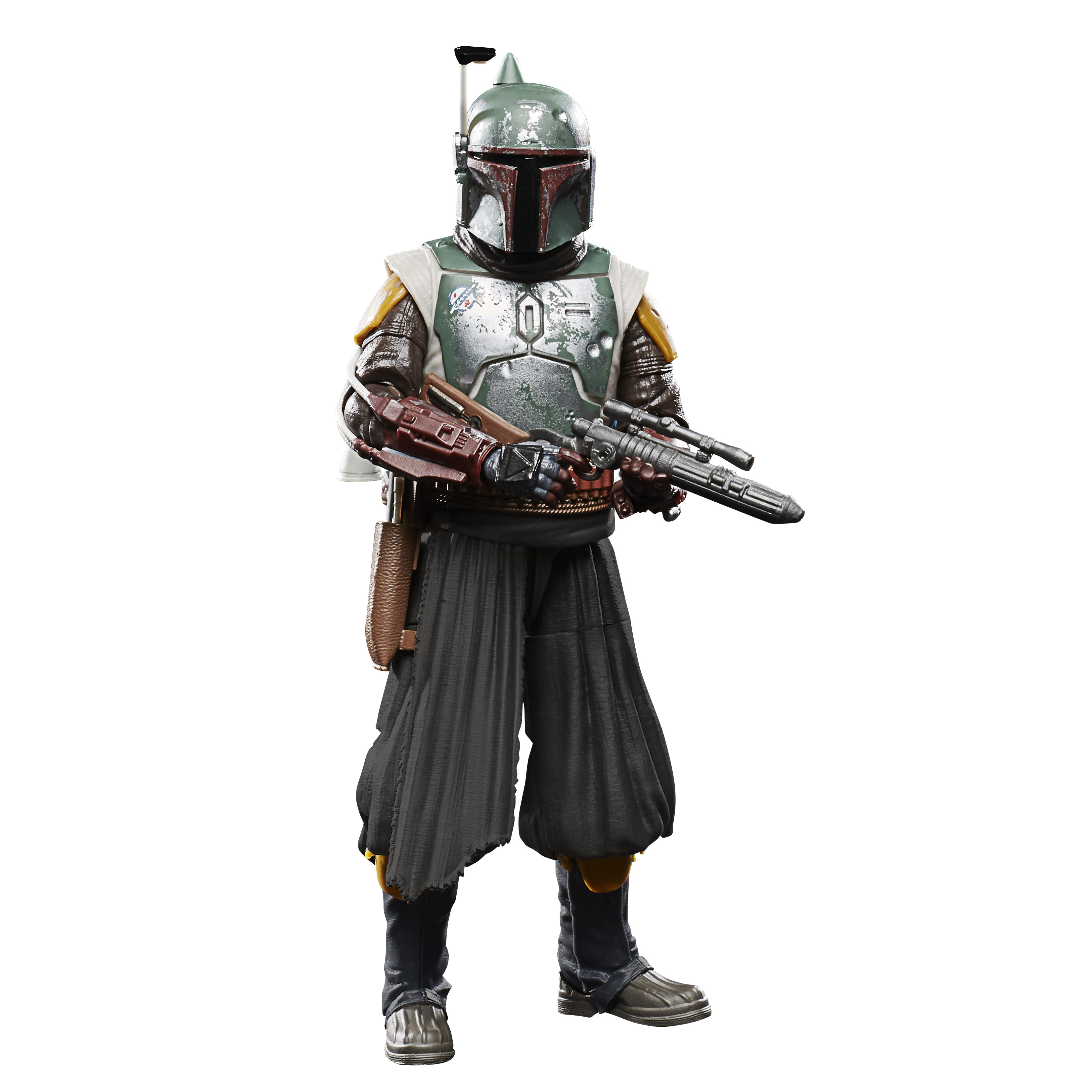 Figura di Boba Fett in armatura, con in mano un blaster. Il costume è verde, grigio e nero. Un razzo è sulla schiena.