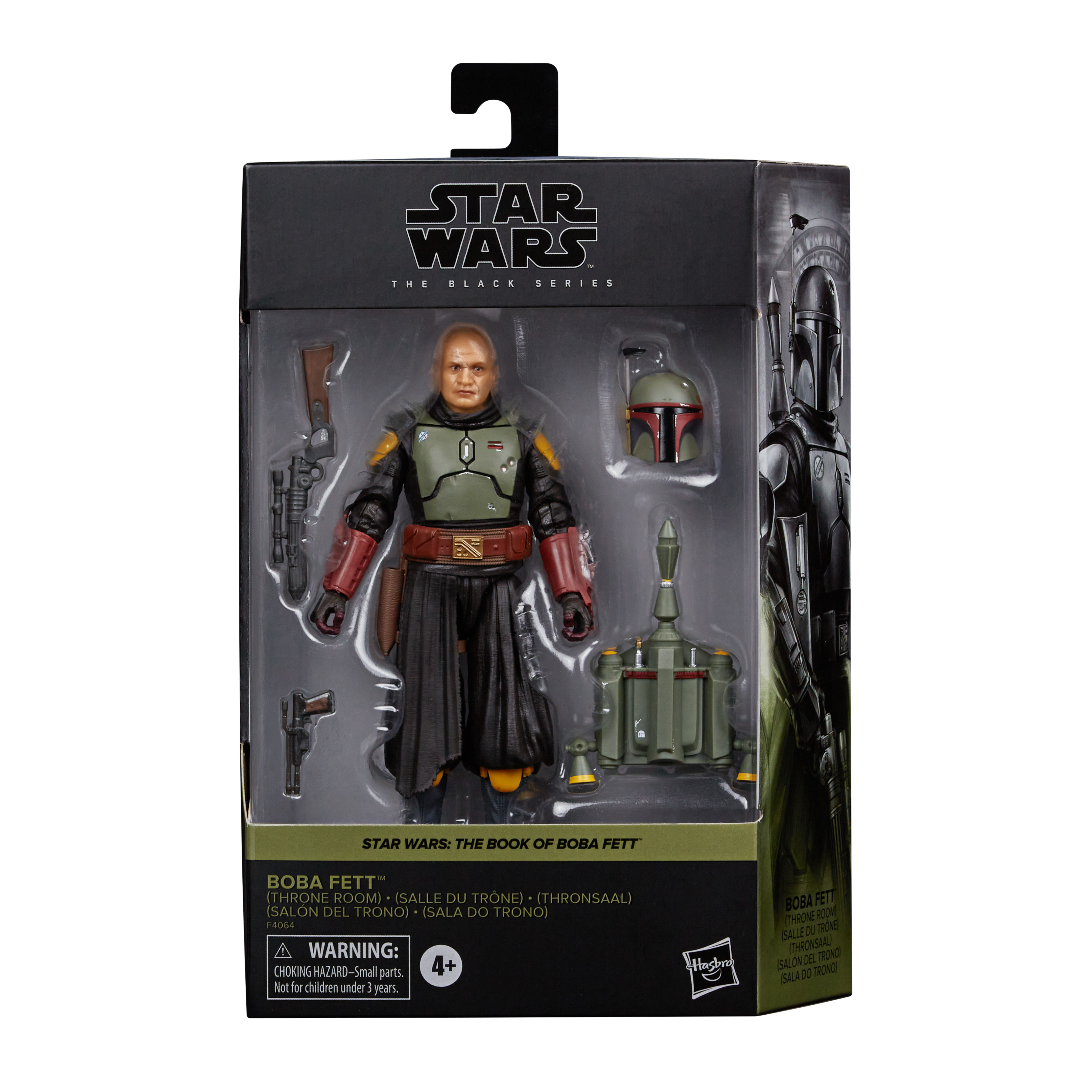 Figurka Boba Fetta w pudełku. Zawiera hełm, broń i plecak odrzutowy. Star Wars: The Black Series.