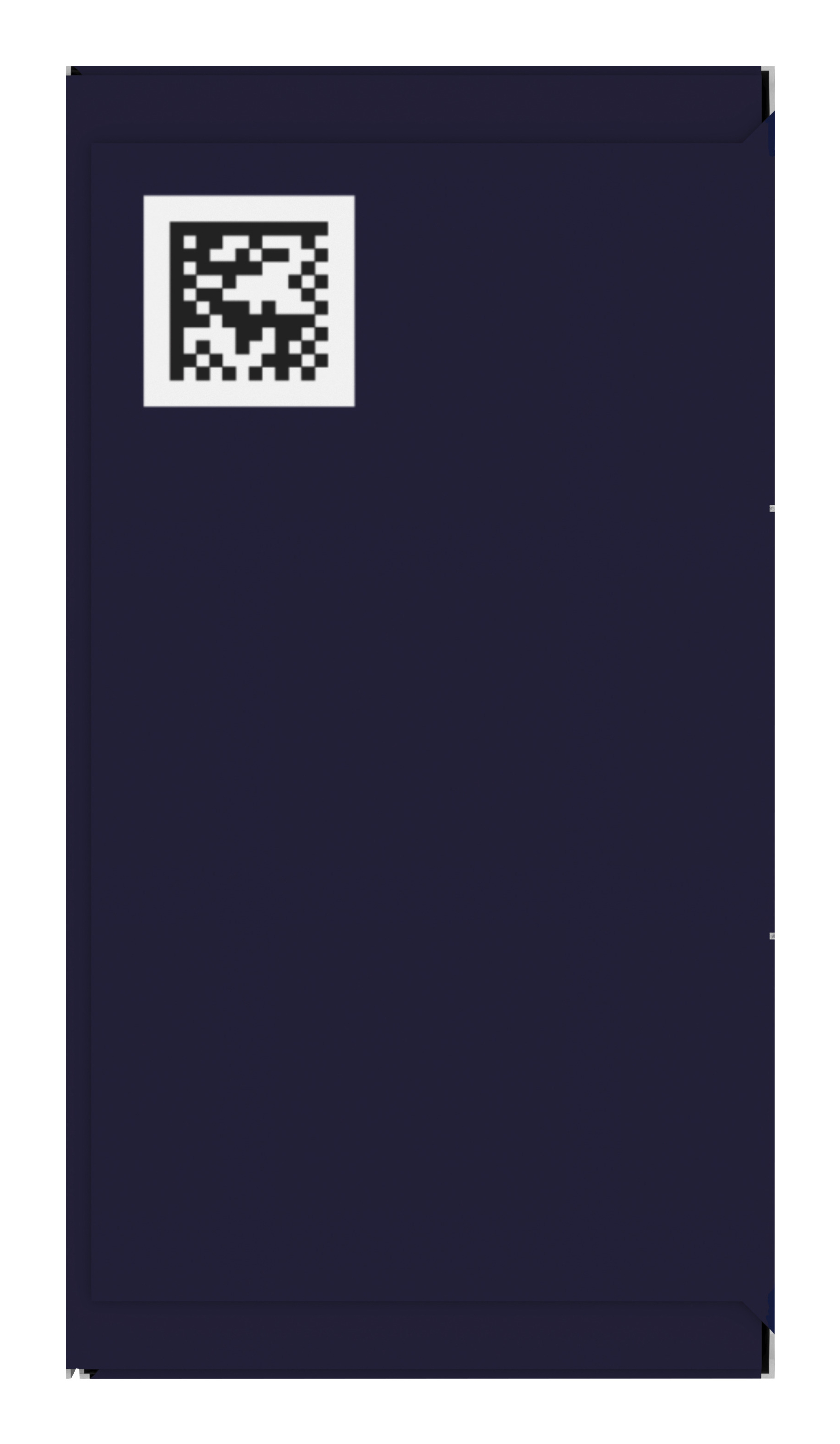 A dark blue envelope with a white QR code in the upper left corner. Edges are slightly lighter.
