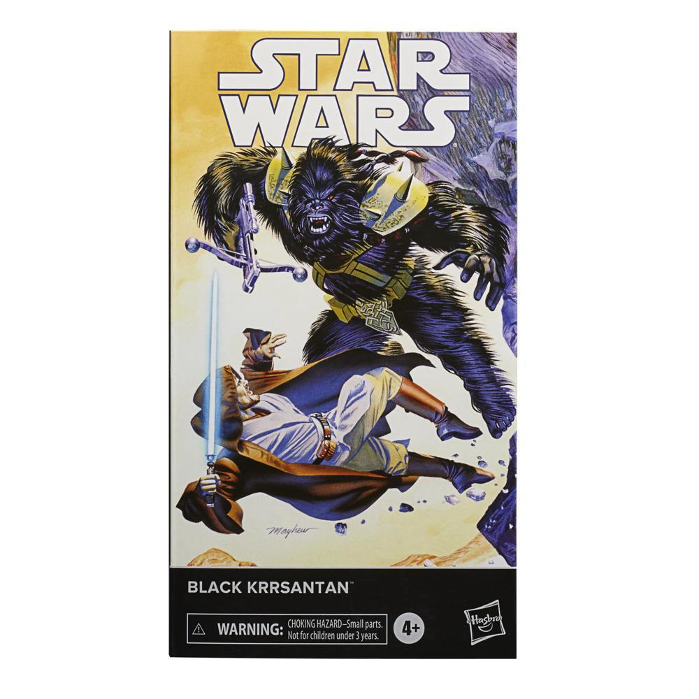 Scatola di action figure di Star Wars. Mostra Black Krrsantan che combatte contro uno Jedi. La scatola ha il logo di Star Wars e un'avvertenza per le piccole parti.