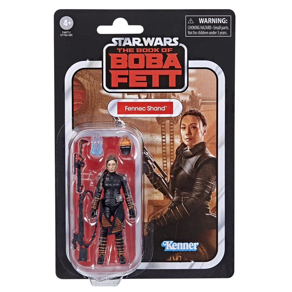 Action figure di Star Wars Fennec Shand nella confezione. La confezione mostra il personaggio, con il testo "The Book of Boba Fett."