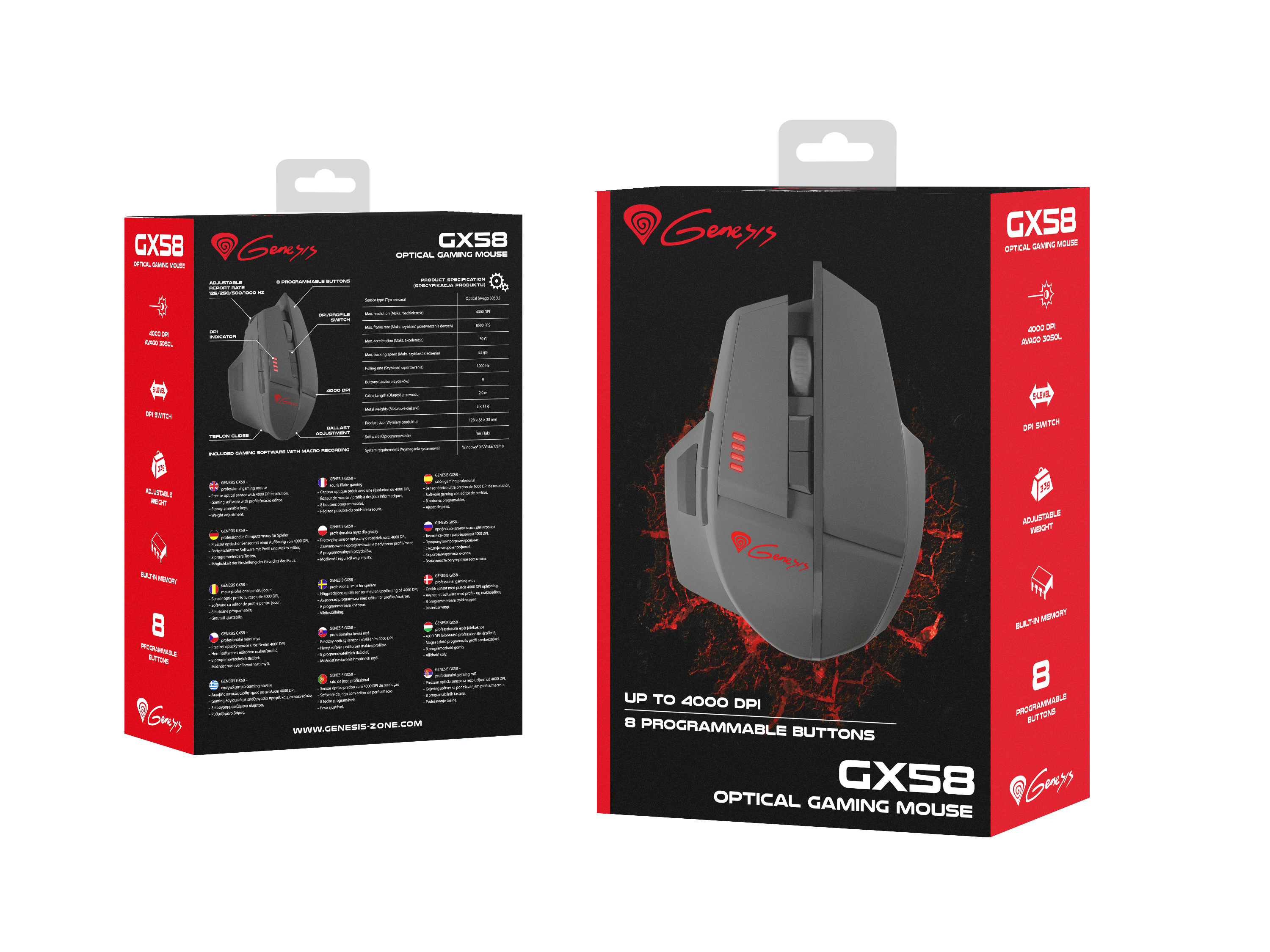 Pudełko myszy do gier marki Genesis, model GX58.
