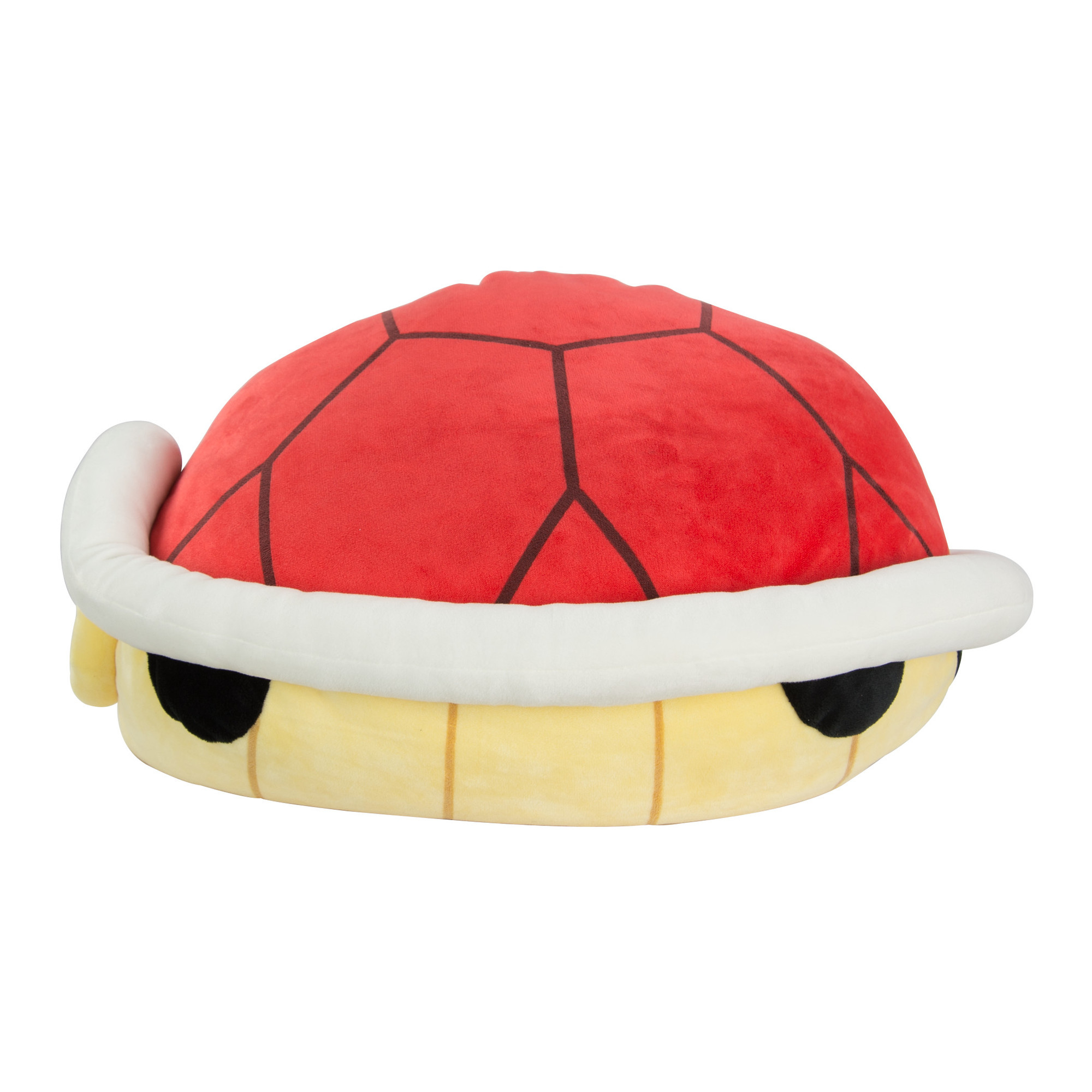 Ein Plüschtier von Koopa Troopa. Es hat einen roten Panzer, einen gelben Körper und weiße Verzierungen.