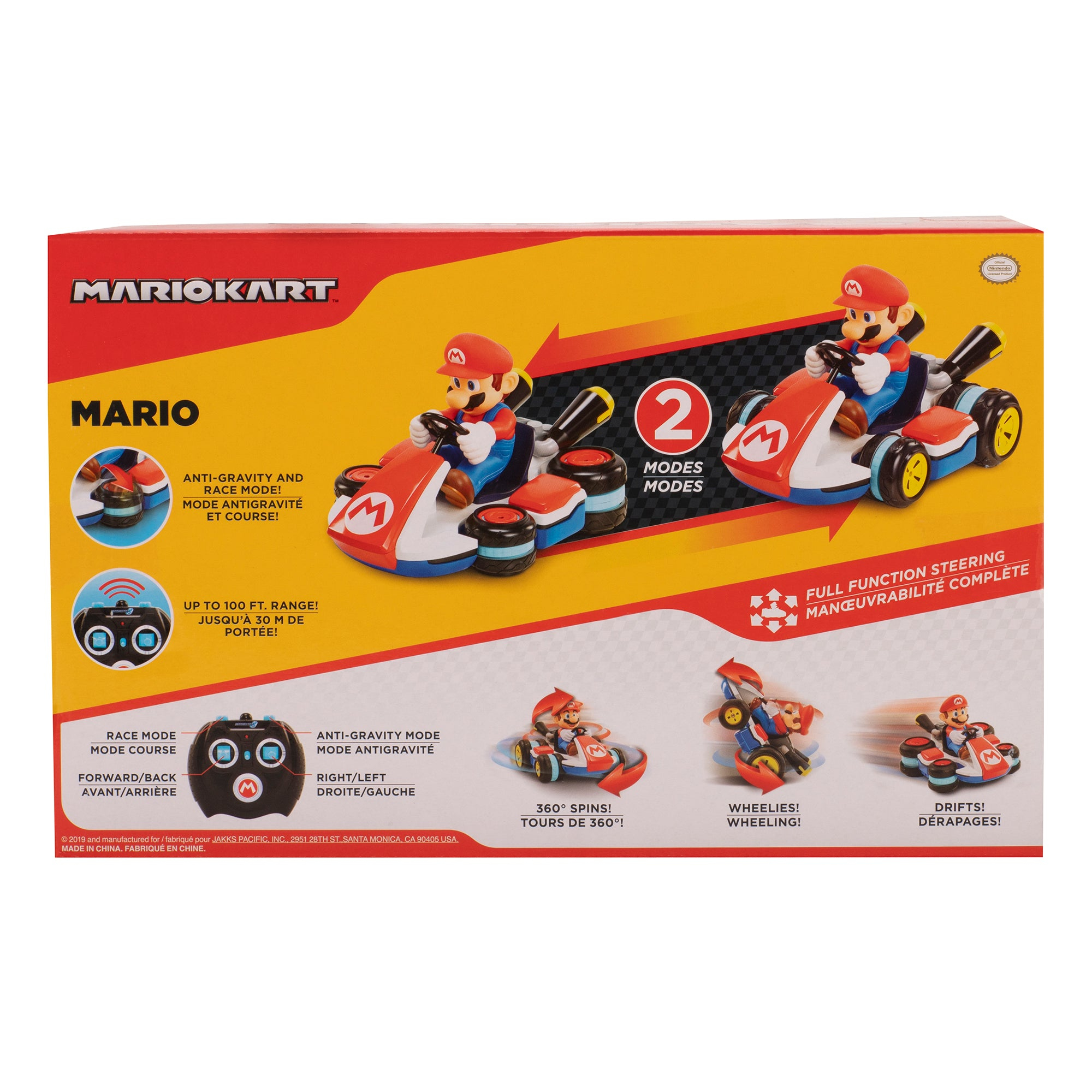Das Box-Art zeigt ein Mario Kart-Spielzeug. Mario in einem Kart ist abgebildet, zusammen mit Funktionen und dem Mario Kart-Logo.