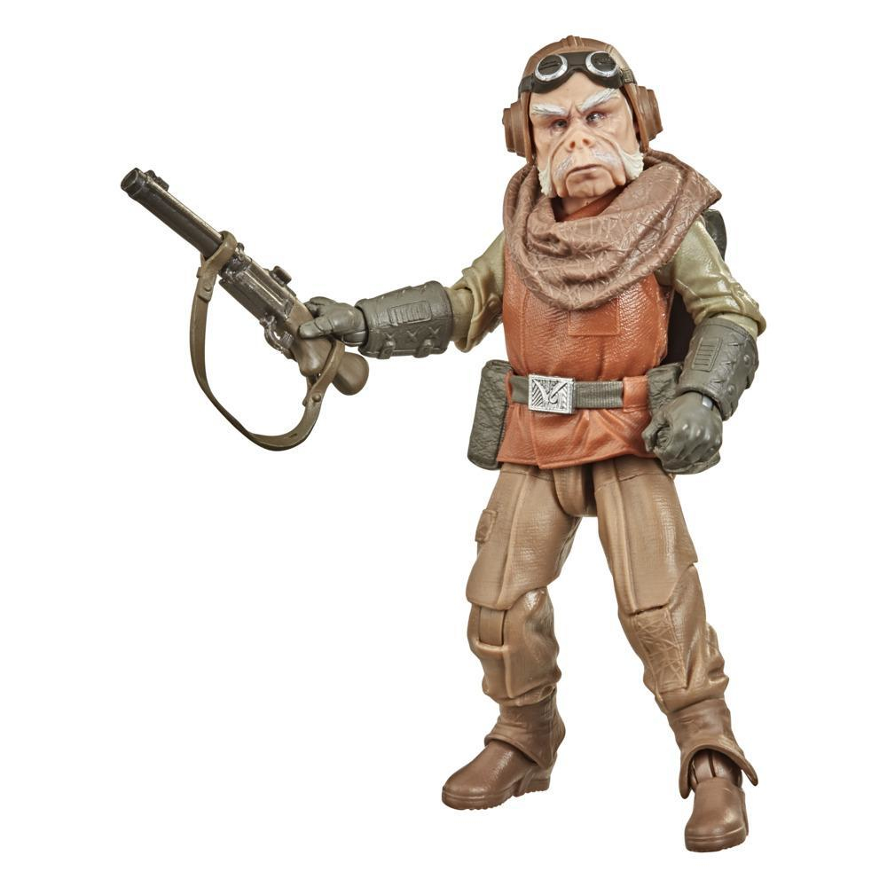 Actionfigur einer Figur mit Brille, Weste und Pistole. Braun- und Beigetöne dominieren. Steht mit nach links gerichteter Waffe.