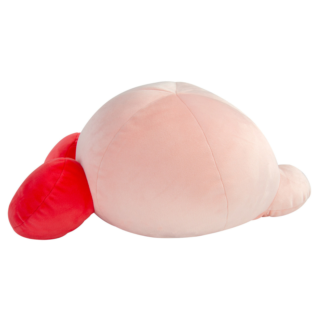 Ein Plüschtier, das einem Charakter ähnelt. Es ist hauptsächlich hellrosa mit zwei roten Anhängseln und einem kleinen rosa.