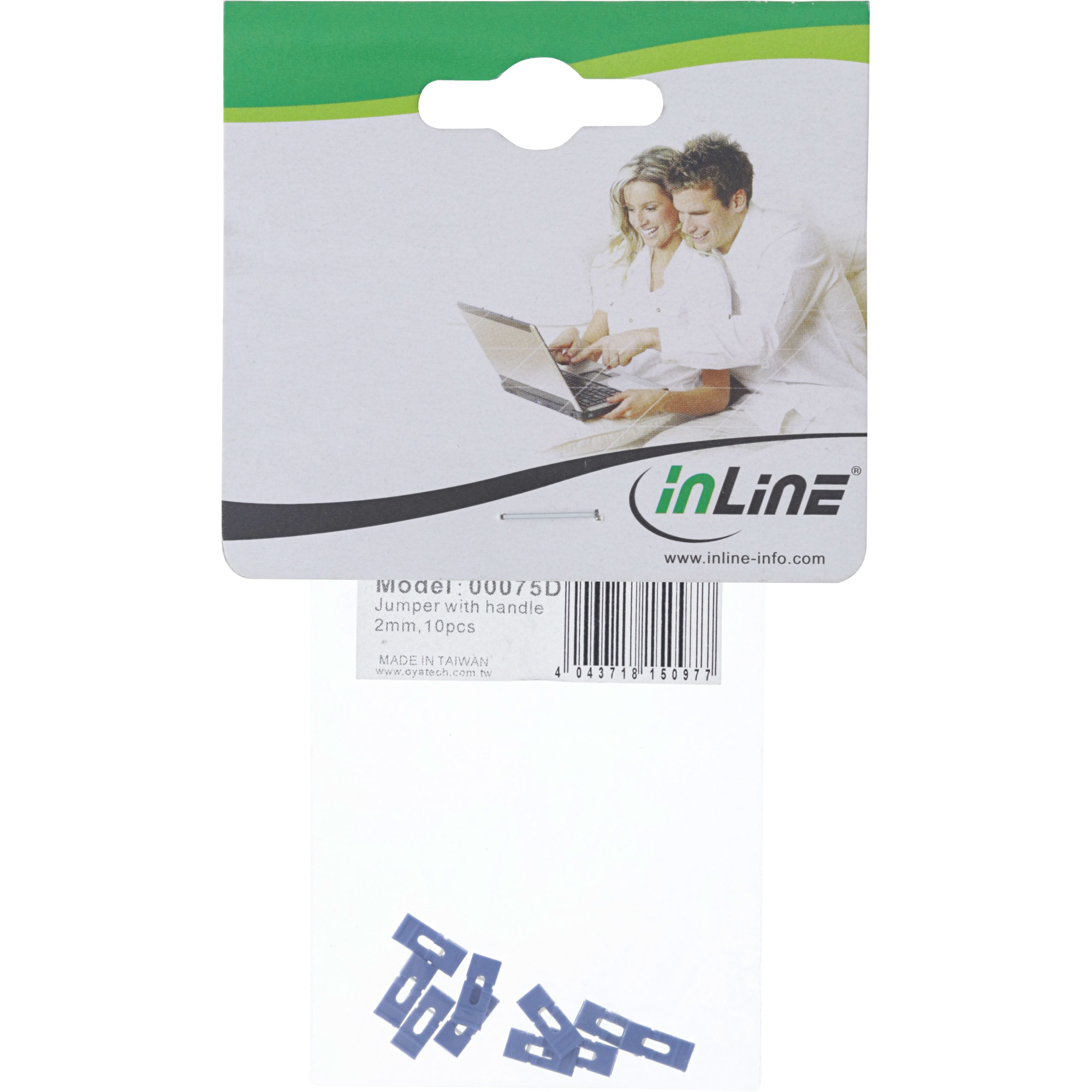 Paket mit blauen Jumper-Clips und einer Grafik eines Paares, das einen Laptop benutzt.