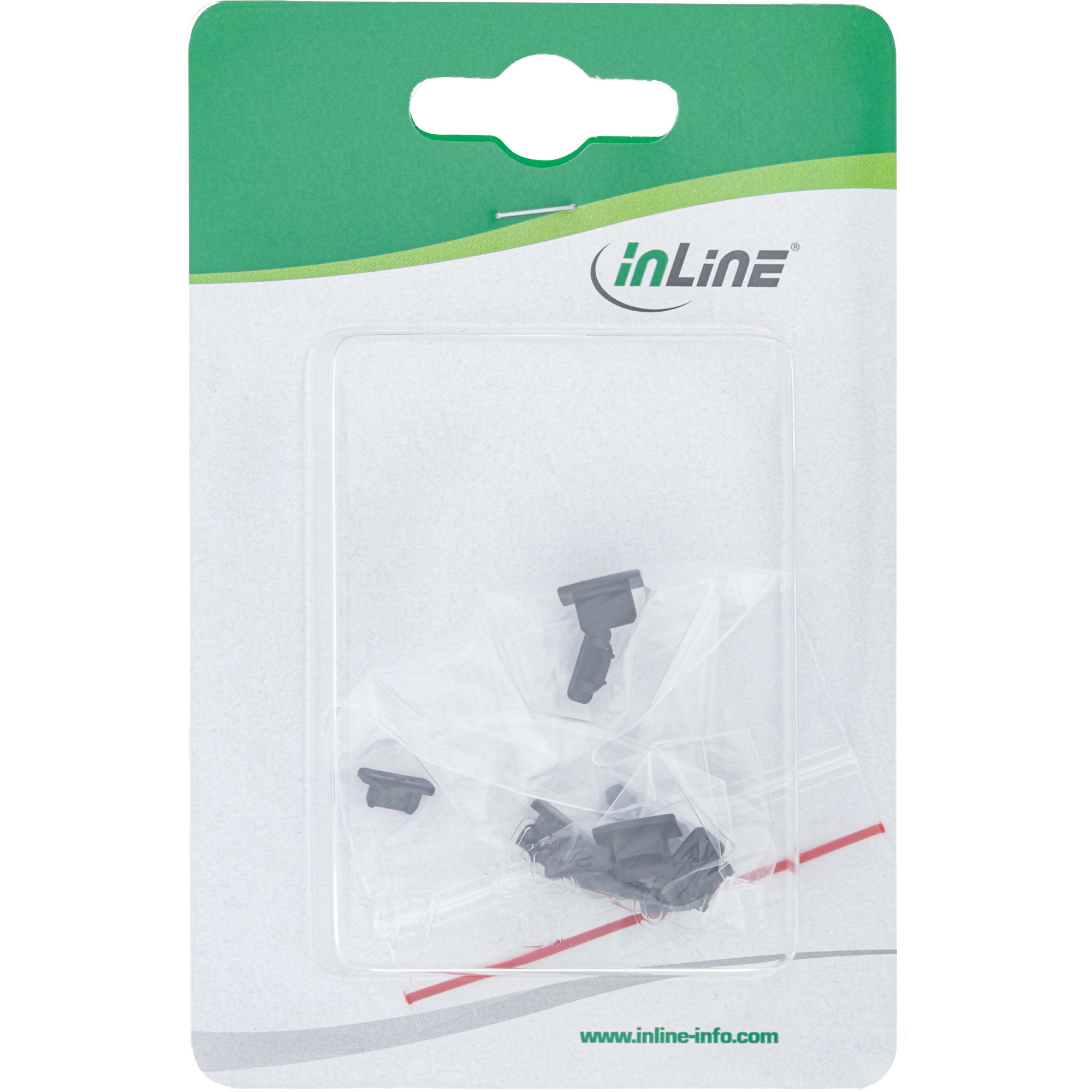 Eine Packung mit schwarzen Kunststoffteilen in einer transparenten Blisterverpackung. Die Packung befindet sich auf einem weiß-grünen Hintergrund.