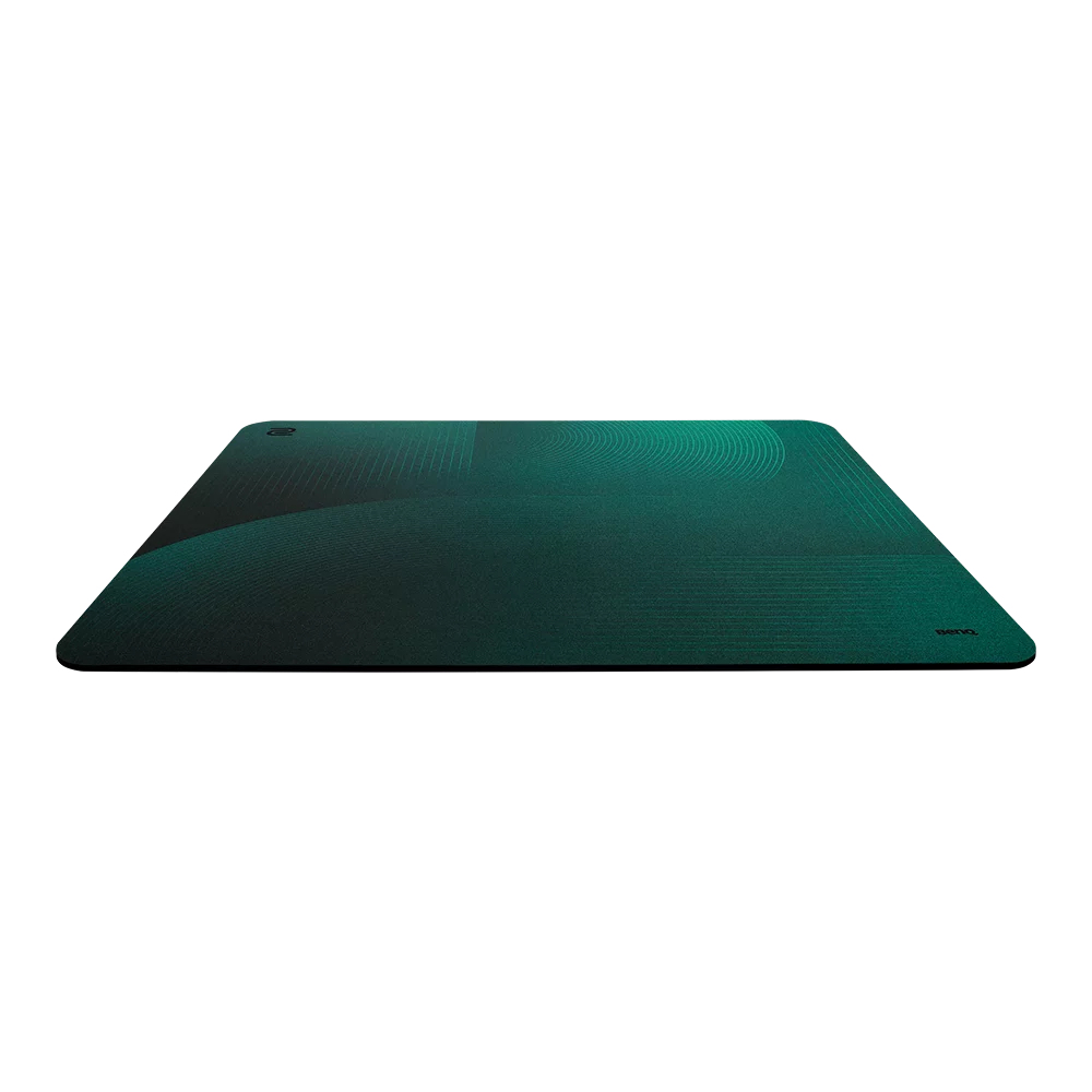 Ein rechteckiges, grünes Mousepad mit Farbverlauf und Logo. Der Hintergrund ist weiß.