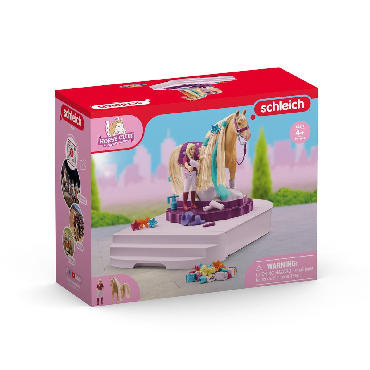 A Schleich Horse Club box set. It shows a horse and a girl, with accessories. The box is red and white with a horse logo.