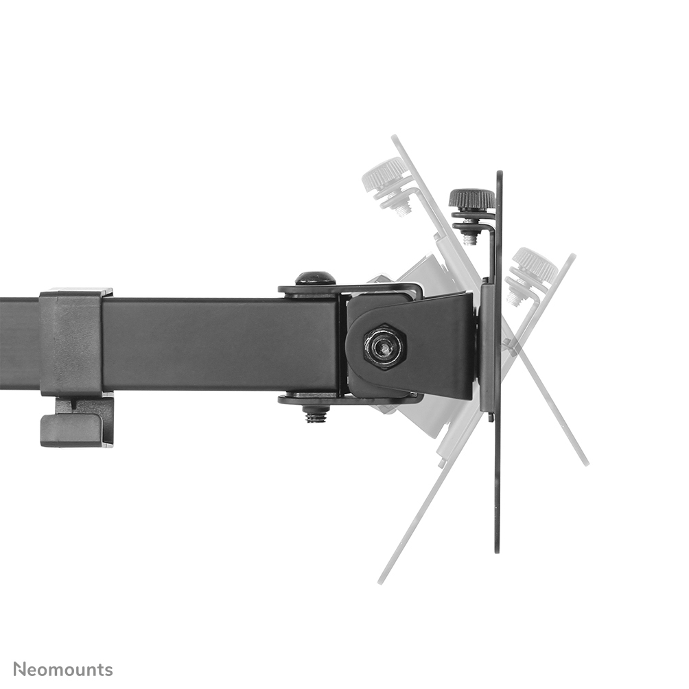 Schwarze TV-Wandhalterung aus Metall mit Schwenk- und Neigefunktionen auf weißem Hintergrund.