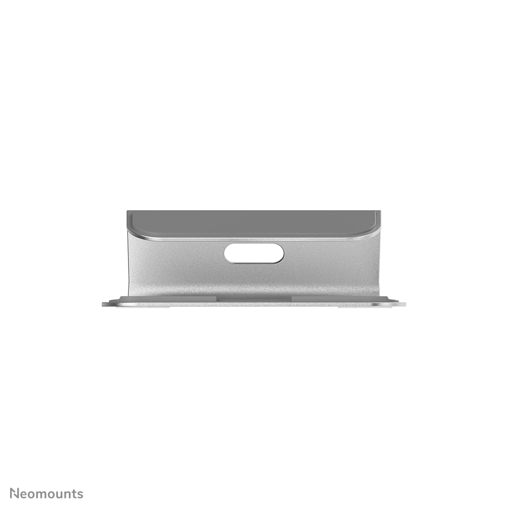 Een zilveren metalen beugel met een rechthoekig gat in het midden. De achtergrond is wit.