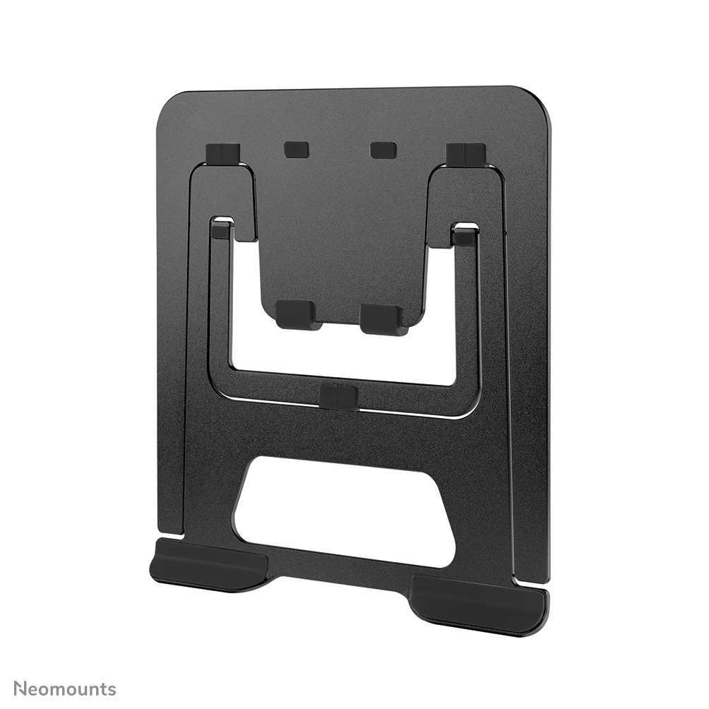 A black laptop stand with multiple supporting arms and rubber pads. The stand is on a white background. Neomounts logo is visible.